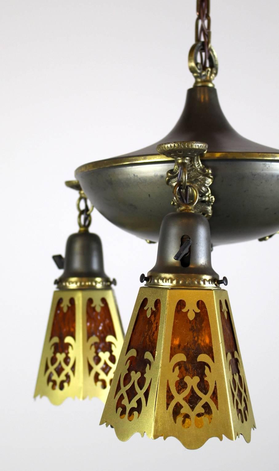 Art Nouveau Inspired Three-Light Pan Fixture For Sale 2