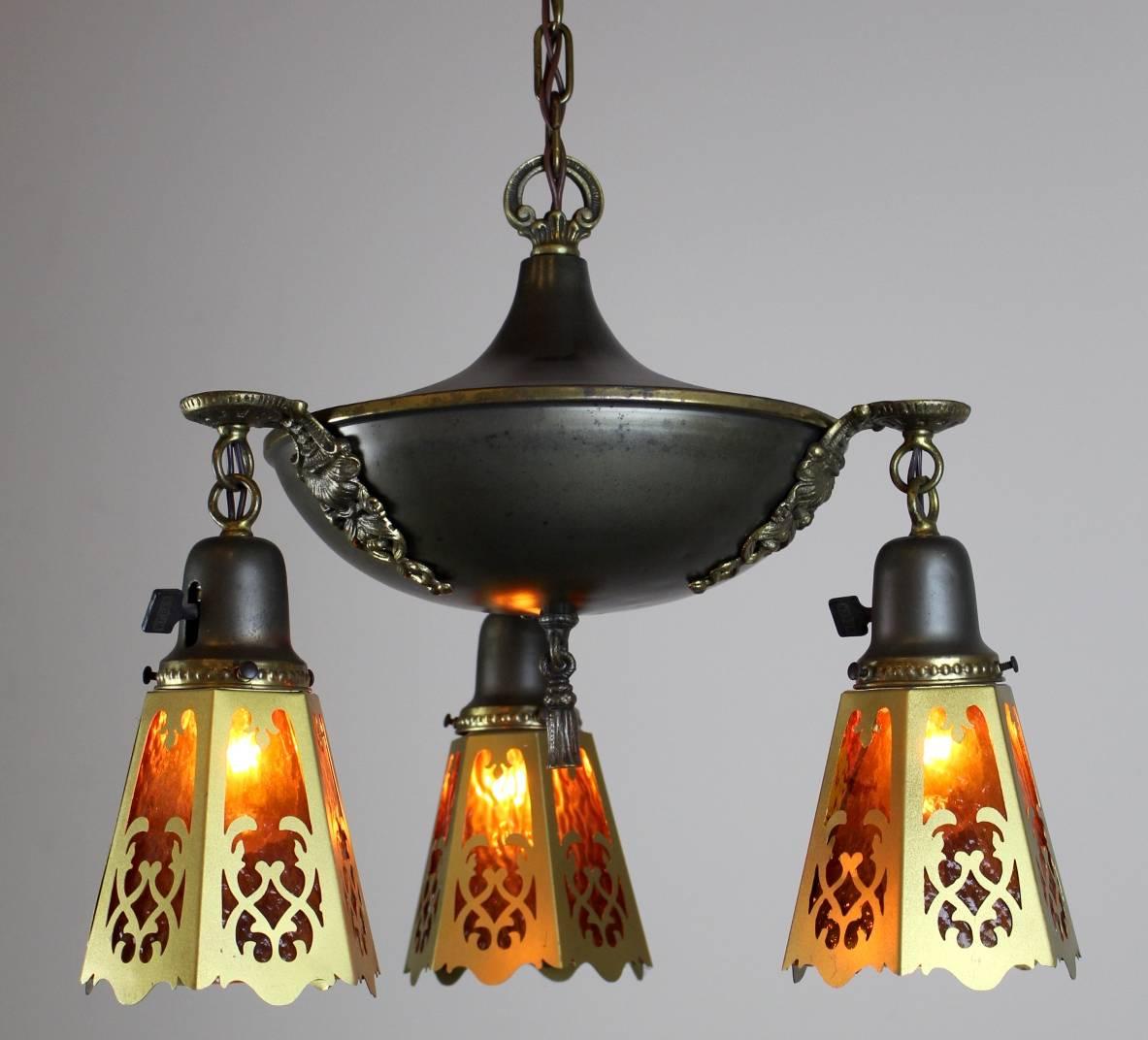Art Nouveau Inspired Three-Light Pan Fixture For Sale 3