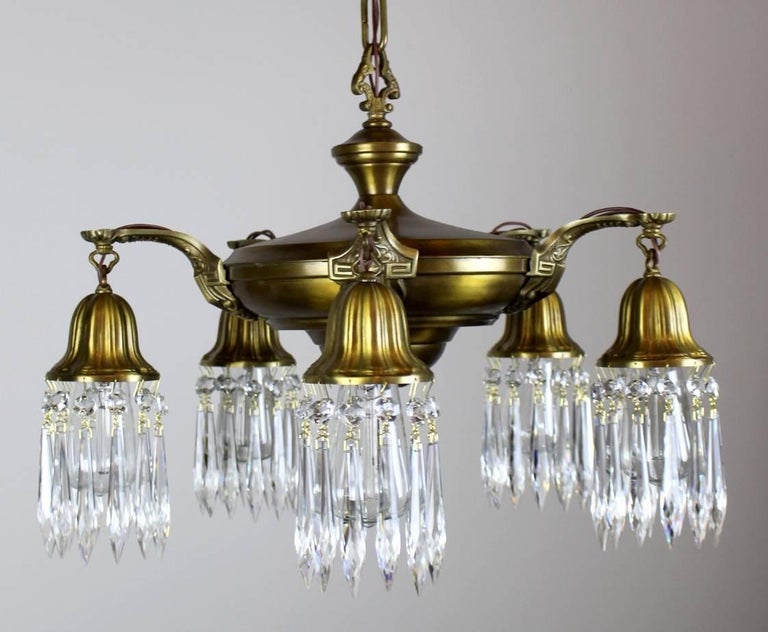 Five-Light Pan Fixture with Crystals For Sale at 1stDibs