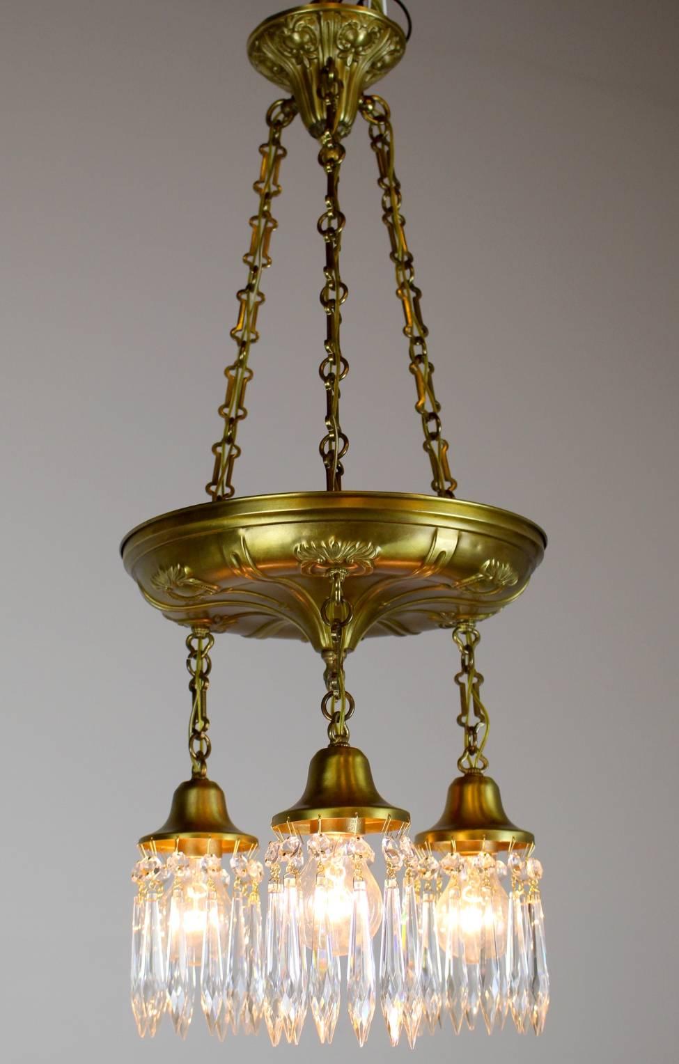 Three-Light Shower Fixture with Crystals In Excellent Condition For Sale In Vancouver, BC