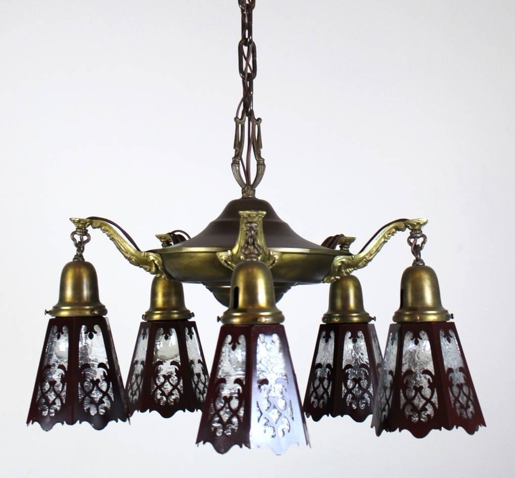 Five-Light Pan Fixture with Clear Glass Cut-Out Shades For Sale at 1stDibs