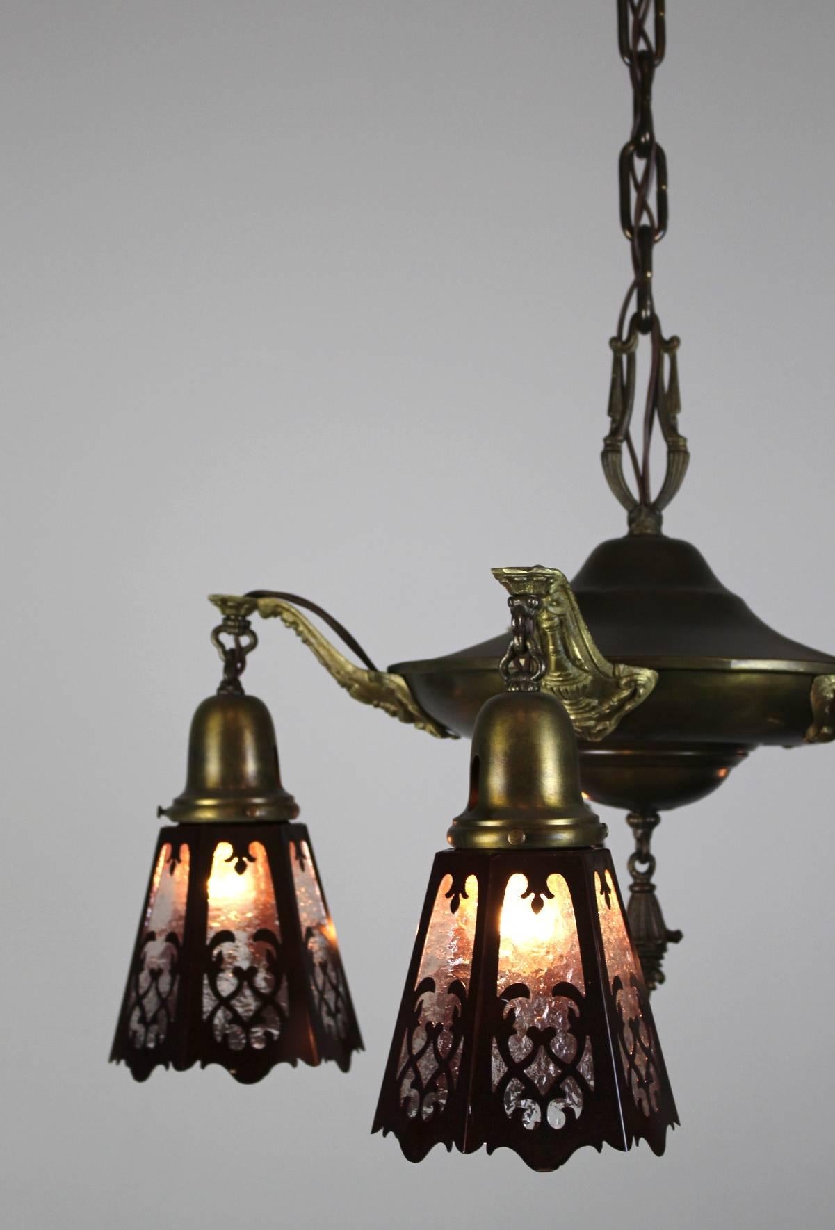 Five-Light Pan Fixture with Clear Glass Cut-Out Shades For Sale at 1stDibs