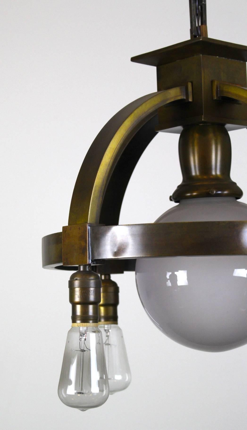 Commercial Ring Fixture with Four Bare Bulbs and Centre Globe For Sale 1