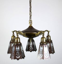 Five-Light Pan Fixture with Clear Glass Cut-Out Shades
