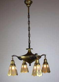 Four Light Pan Fixture with Ribbed Glass Cut-Out Shades