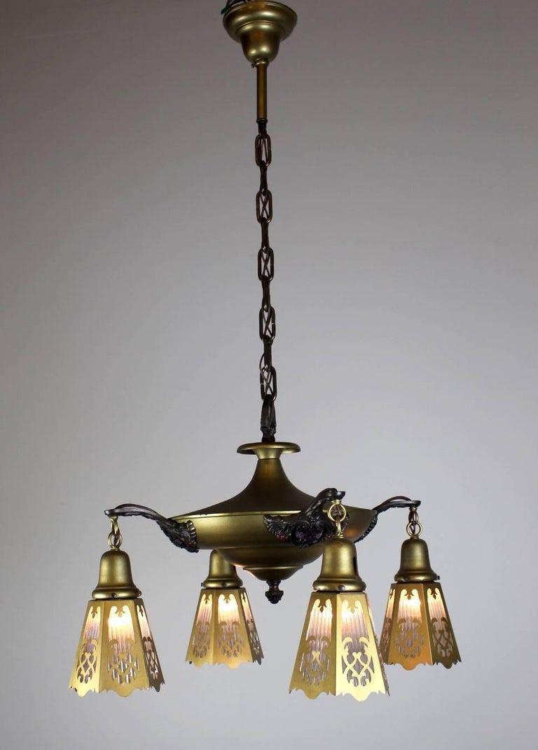 Four Light Pan Fixture with Ribbed Glass Cut-Out Shades For Sale at 1stDibs