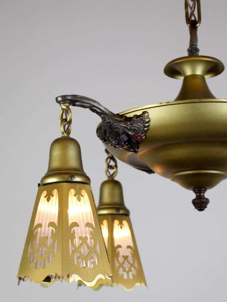 Four Light Pan Fixture with Ribbed Glass Cut-Out Shades For Sale at 1stDibs