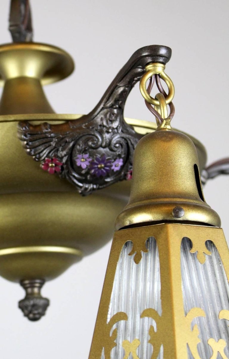Four Light Pan Fixture with Ribbed Glass Cut-Out Shades For Sale at 1stDibs