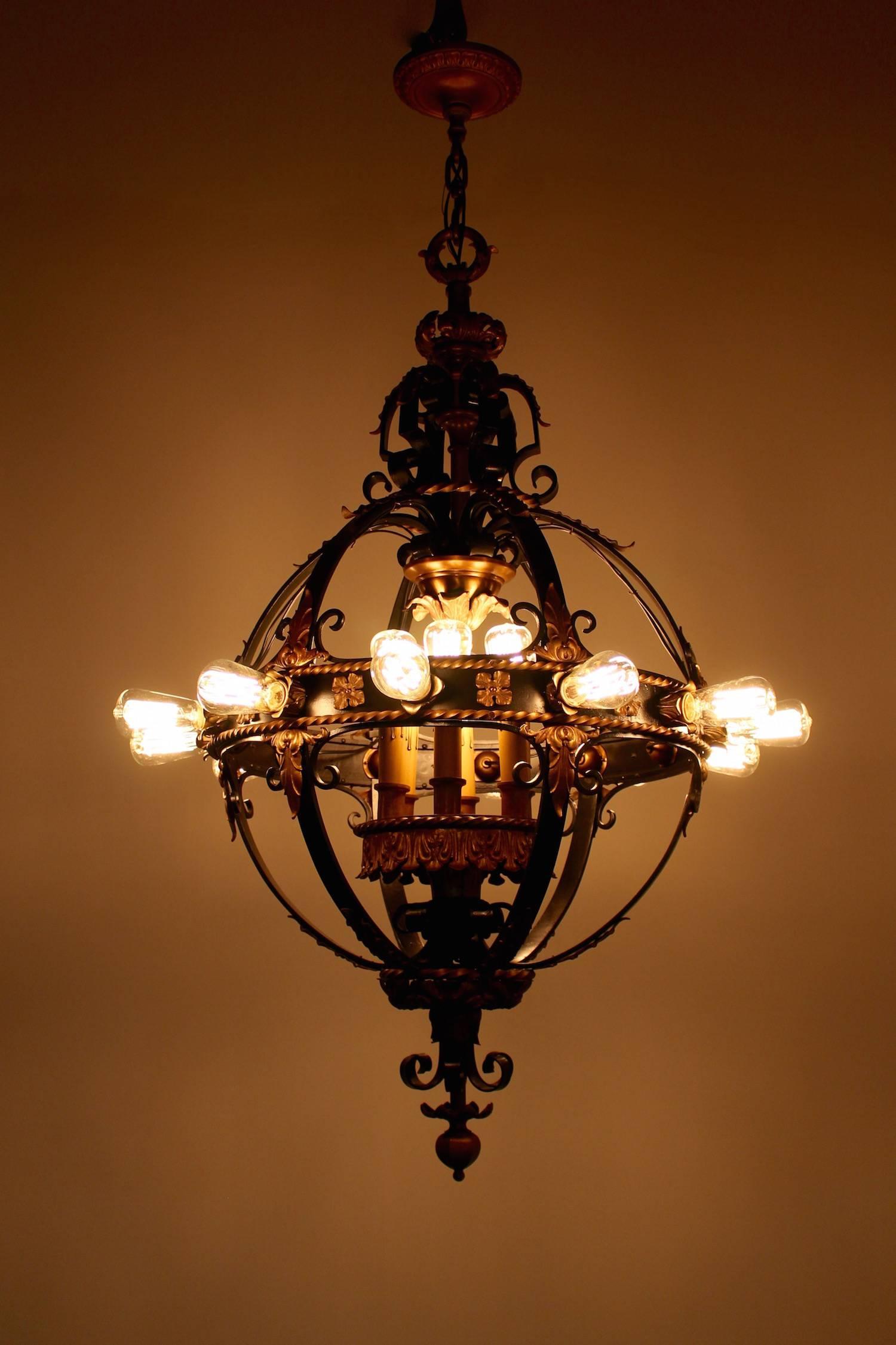 Brass Italian Renaissance Flush Mount Stair Lantern, Eighteen-Light For Sale