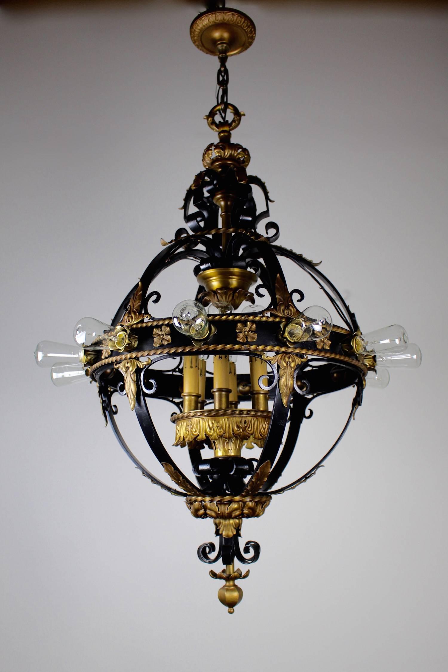 Italian Renaissance Flush Mount Stair Lantern, Eighteen-Light In Excellent Condition For Sale In Vancouver, BC