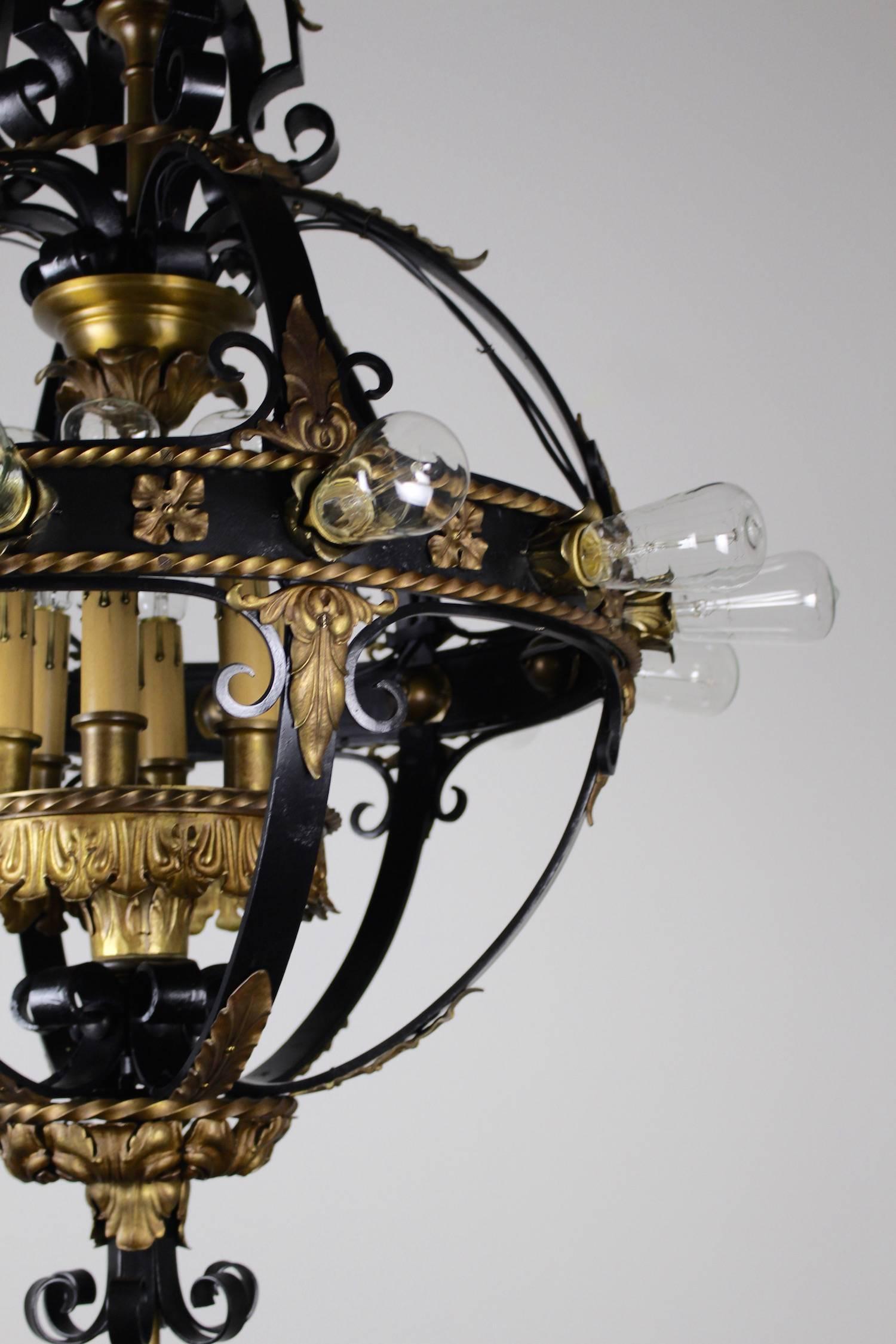 American Italian Renaissance Flush Mount Stair Lantern, Eighteen-Light For Sale