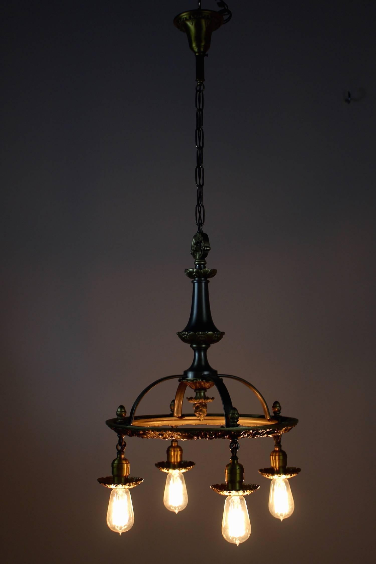 1920s Colonial Revival Iron Ring Fixture (4-Light) For Sale 1