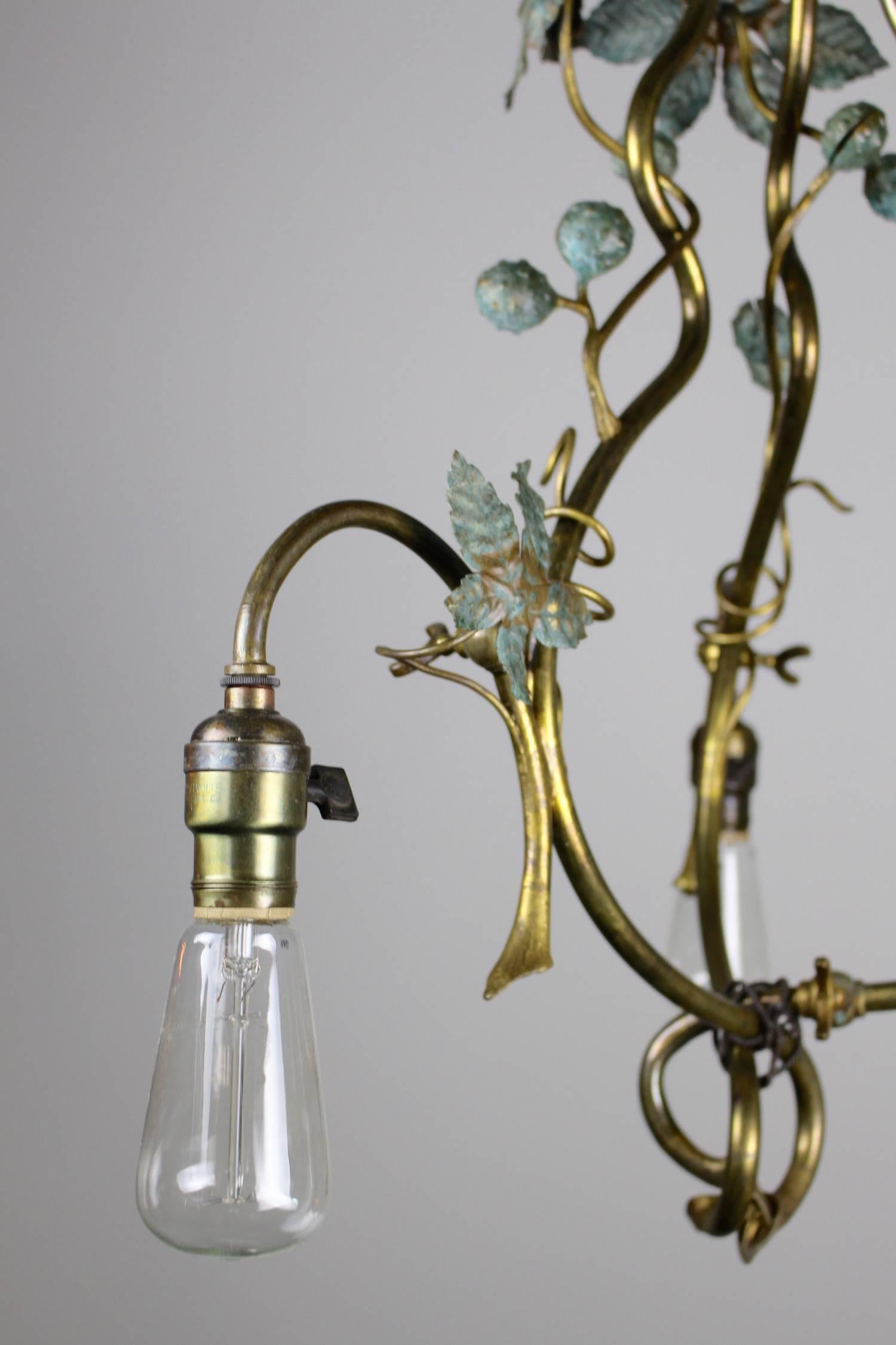 Organic Three-Light Gas Fixture, circa 1910 In Excellent Condition For Sale In Vancouver, BC