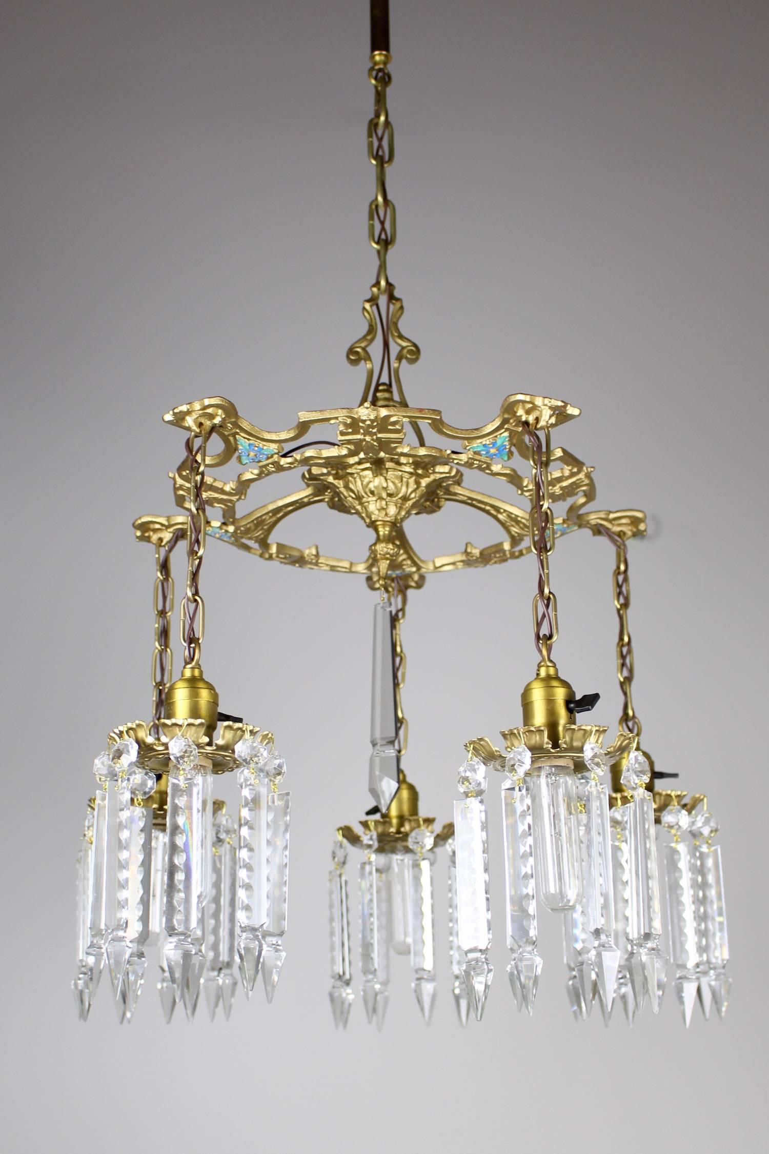 American Gold Painted Iron Crystal Chandelier
