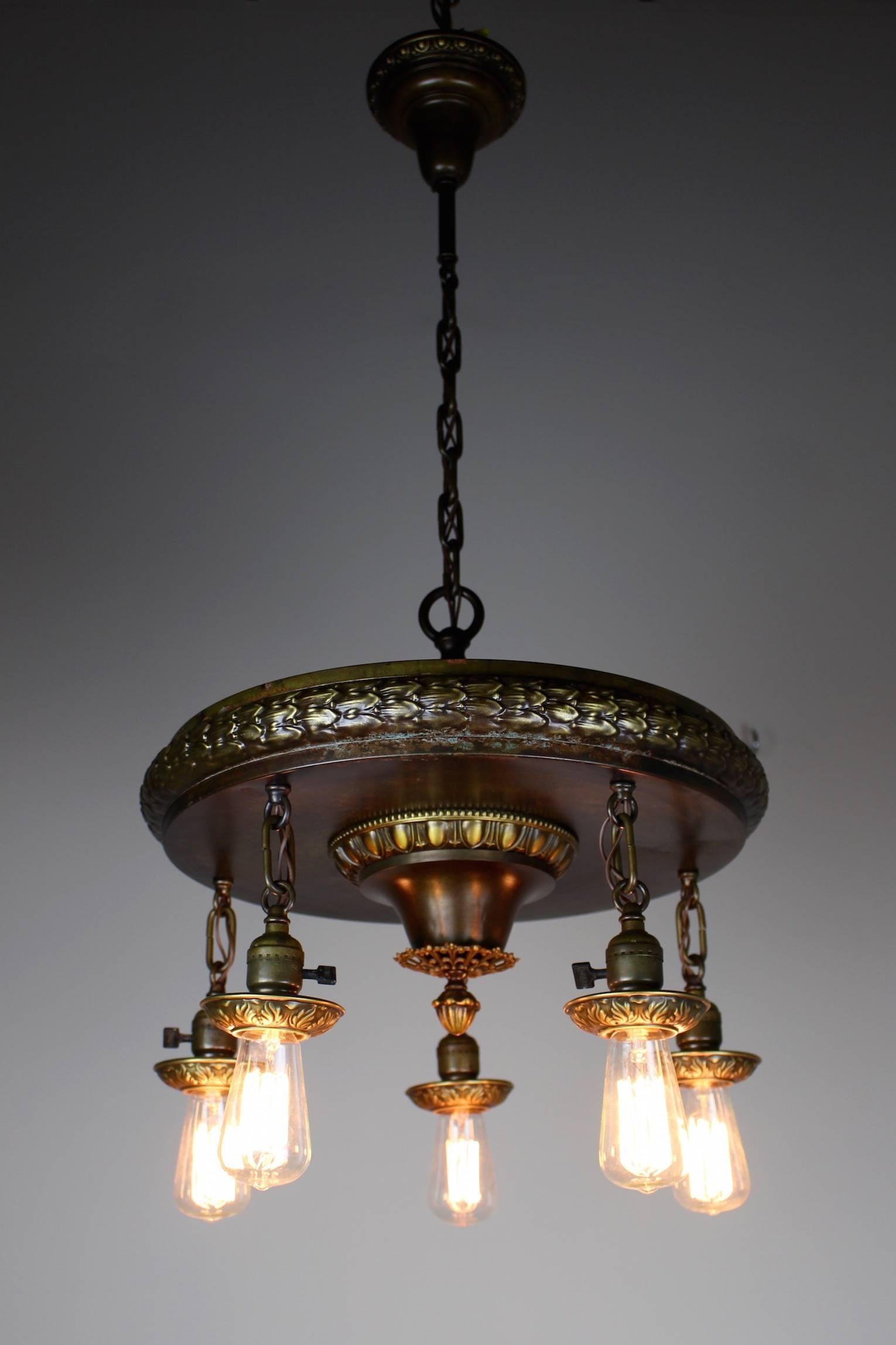 Early 20th Century 1920s Five-Light Neoclassical Revival Dining Room Fixture For Sale