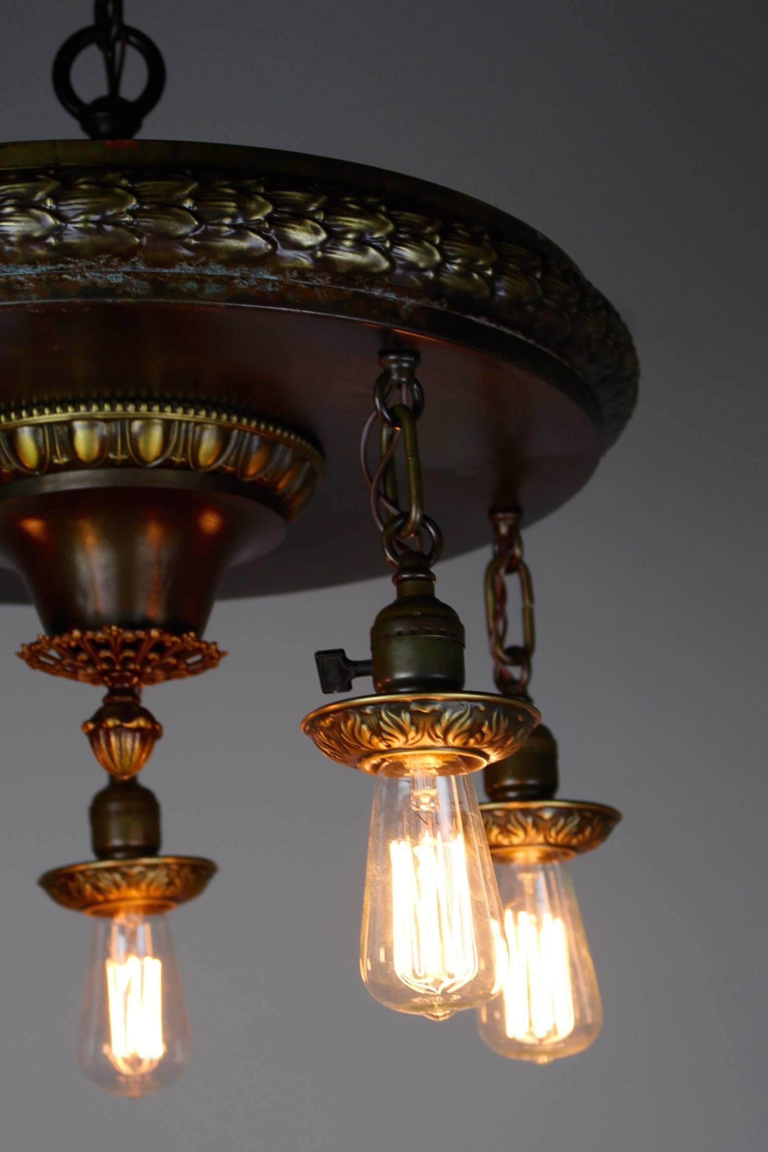 1920s Five-Light Neoclassical Revival Dining Room Fixture In Excellent Condition For Sale In Vancouver, BC