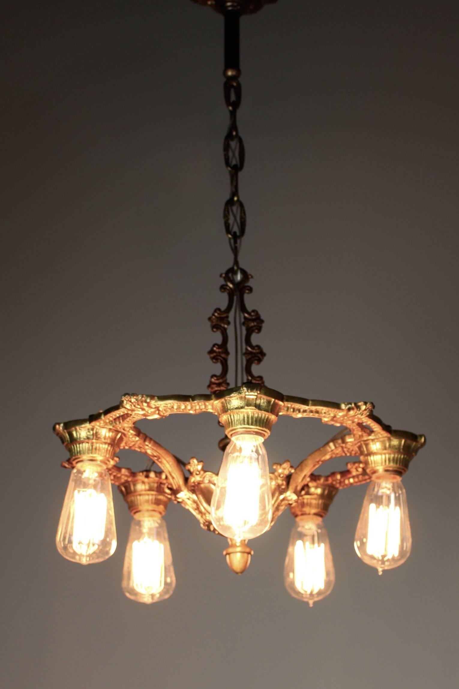 1920s Cast Brass Fixture in the Neoclassical Style 1