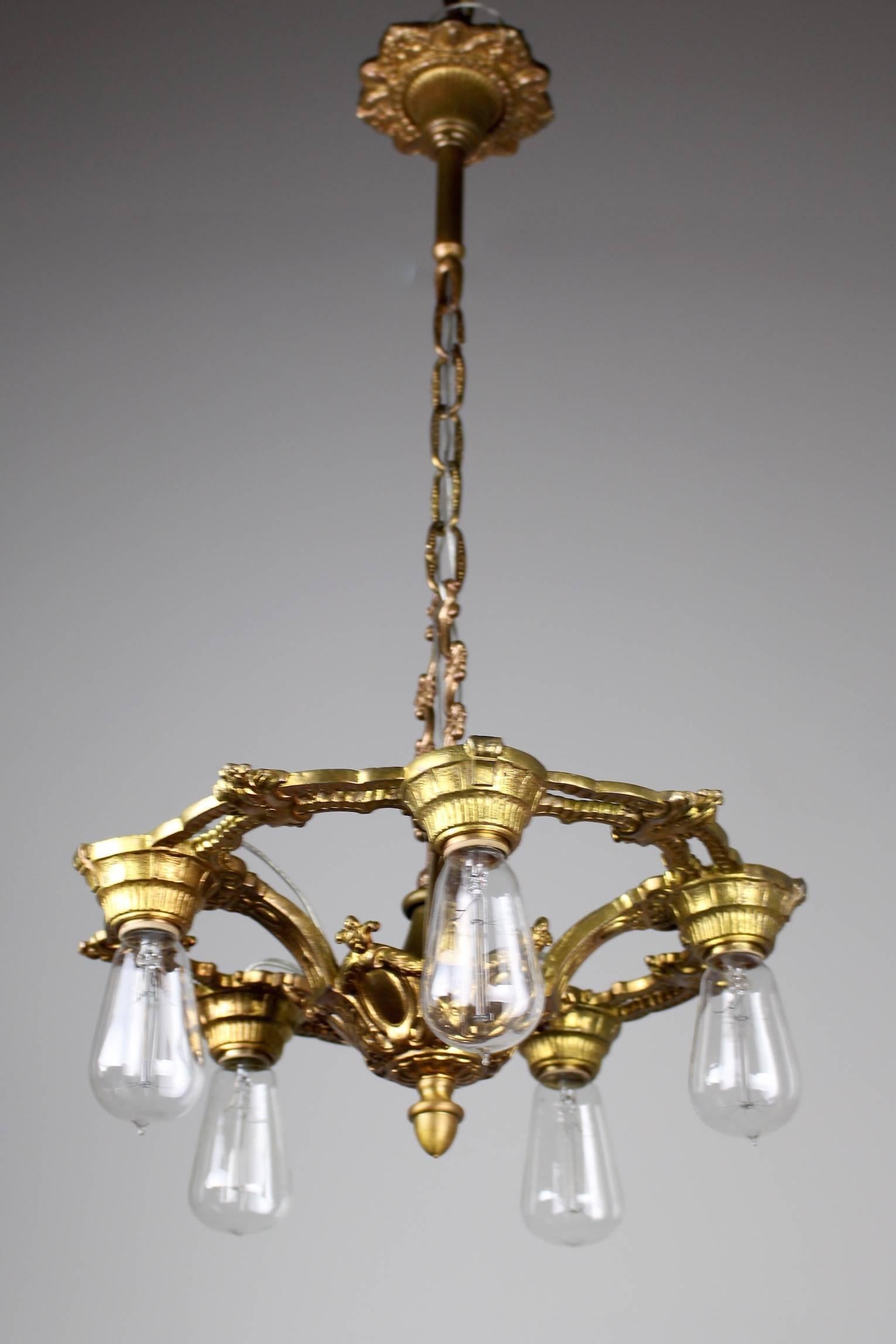 Neoclassical Revival 1920s Cast Brass Fixture in the Neoclassical Style