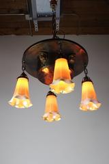 Arts and Crafts "Monk's Head" Flush Mount with Signed Steuben Art Glass