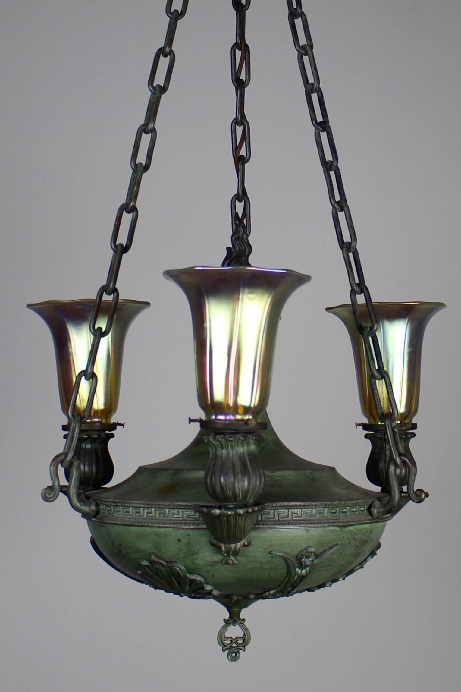 Beardslee Greek Revival Sanctuary Fixture with Art Glass Three-Light In Excellent Condition For Sale In Vancouver, BC