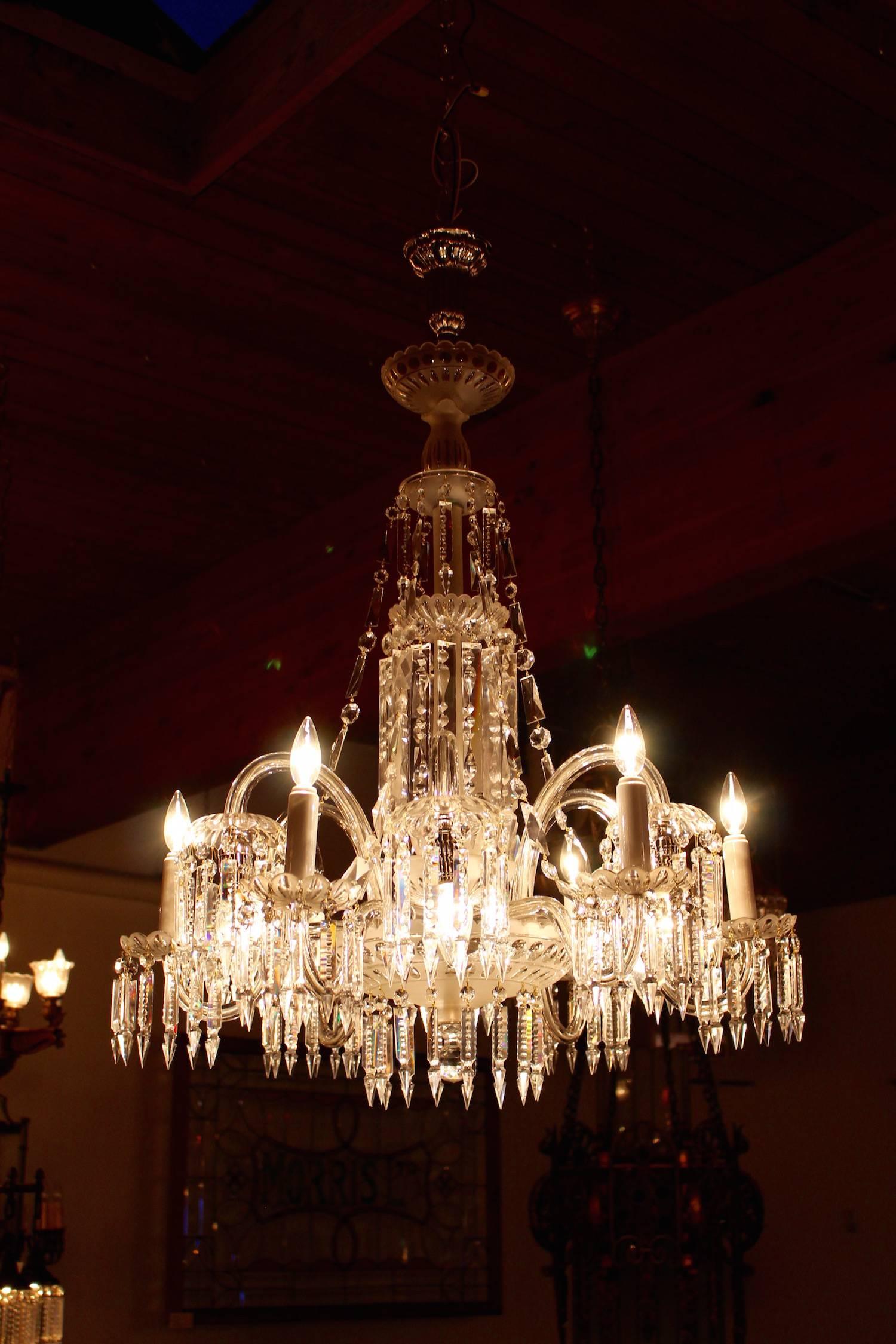 American Mitchell Vance Combination Gas-Electric Crystal Chandelier, circa 1900 For Sale