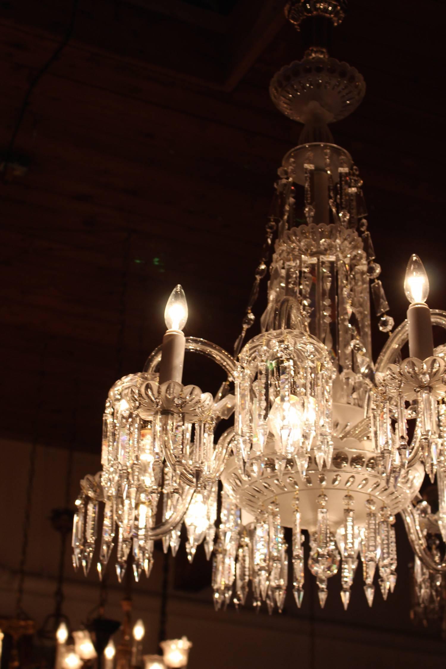 Beaux Arts Mitchell Vance Combination Gas-Electric Crystal Chandelier, circa 1900 For Sale