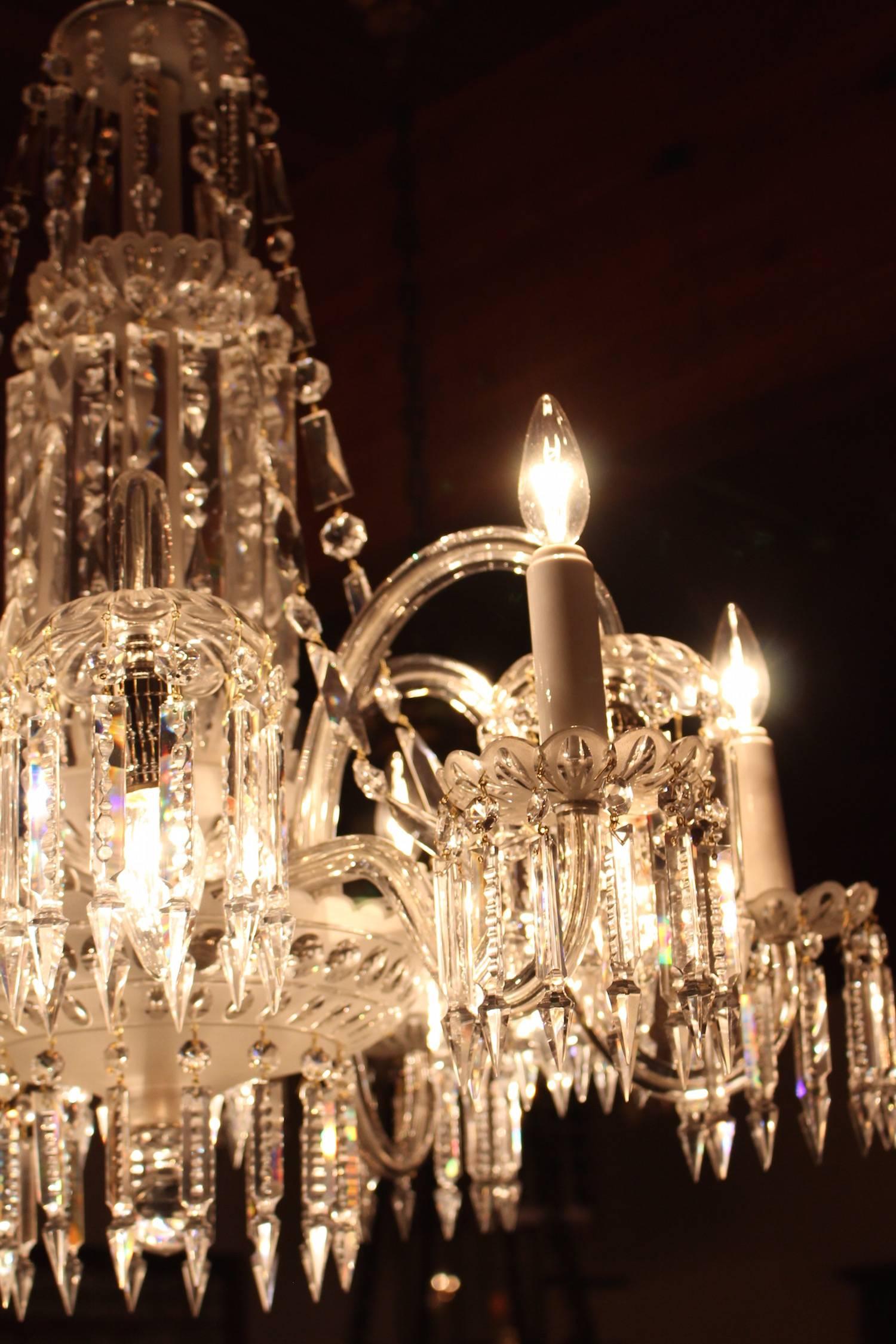 Early 20th Century Mitchell Vance Combination Gas-Electric Crystal Chandelier, circa 1900 For Sale