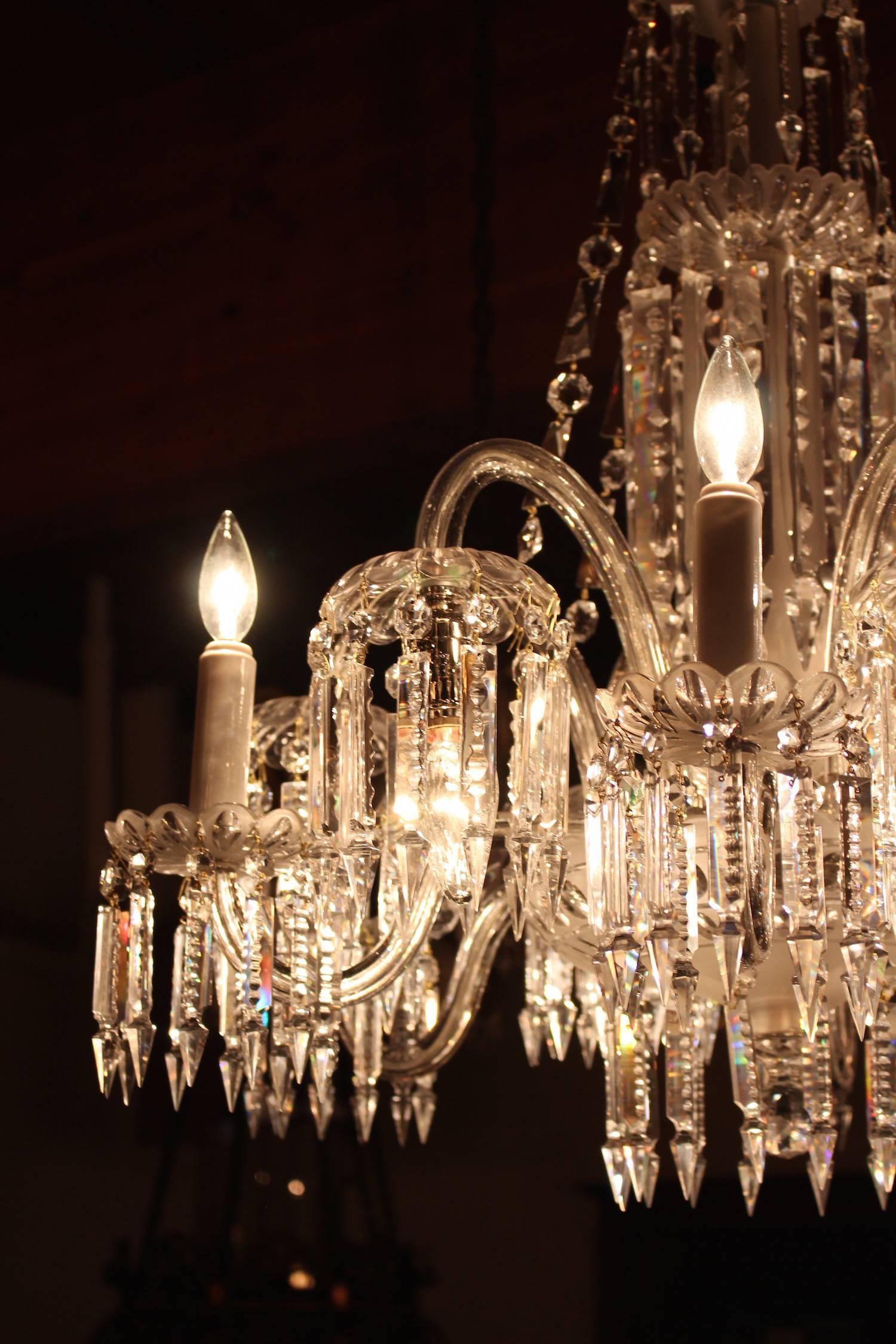 Mitchell Vance Combination Gas-Electric Crystal Chandelier, circa 1900 In Excellent Condition For Sale In Vancouver, BC