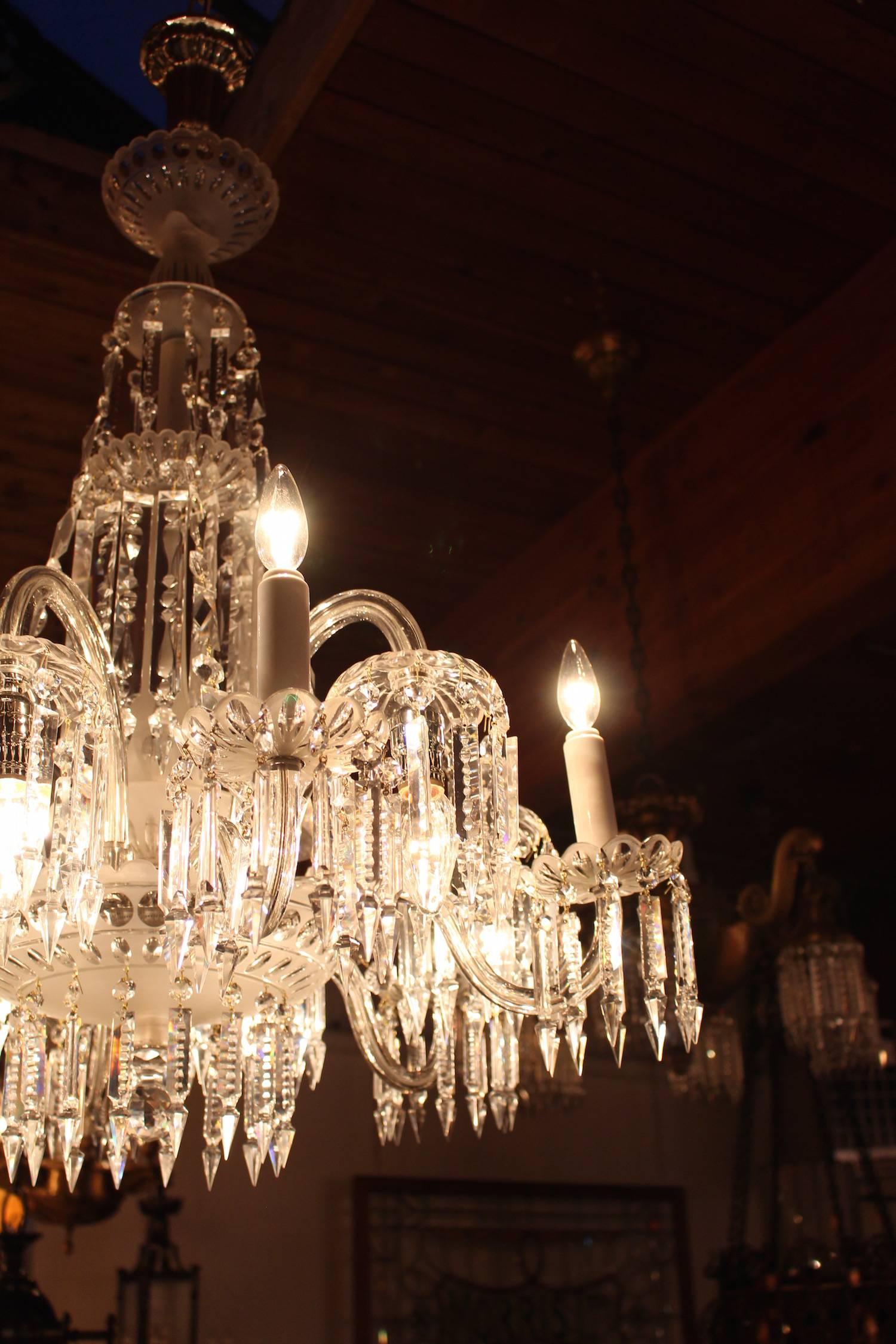 Mitchell Vance Combination Gas-Electric Crystal Chandelier, circa 1900 For Sale 1