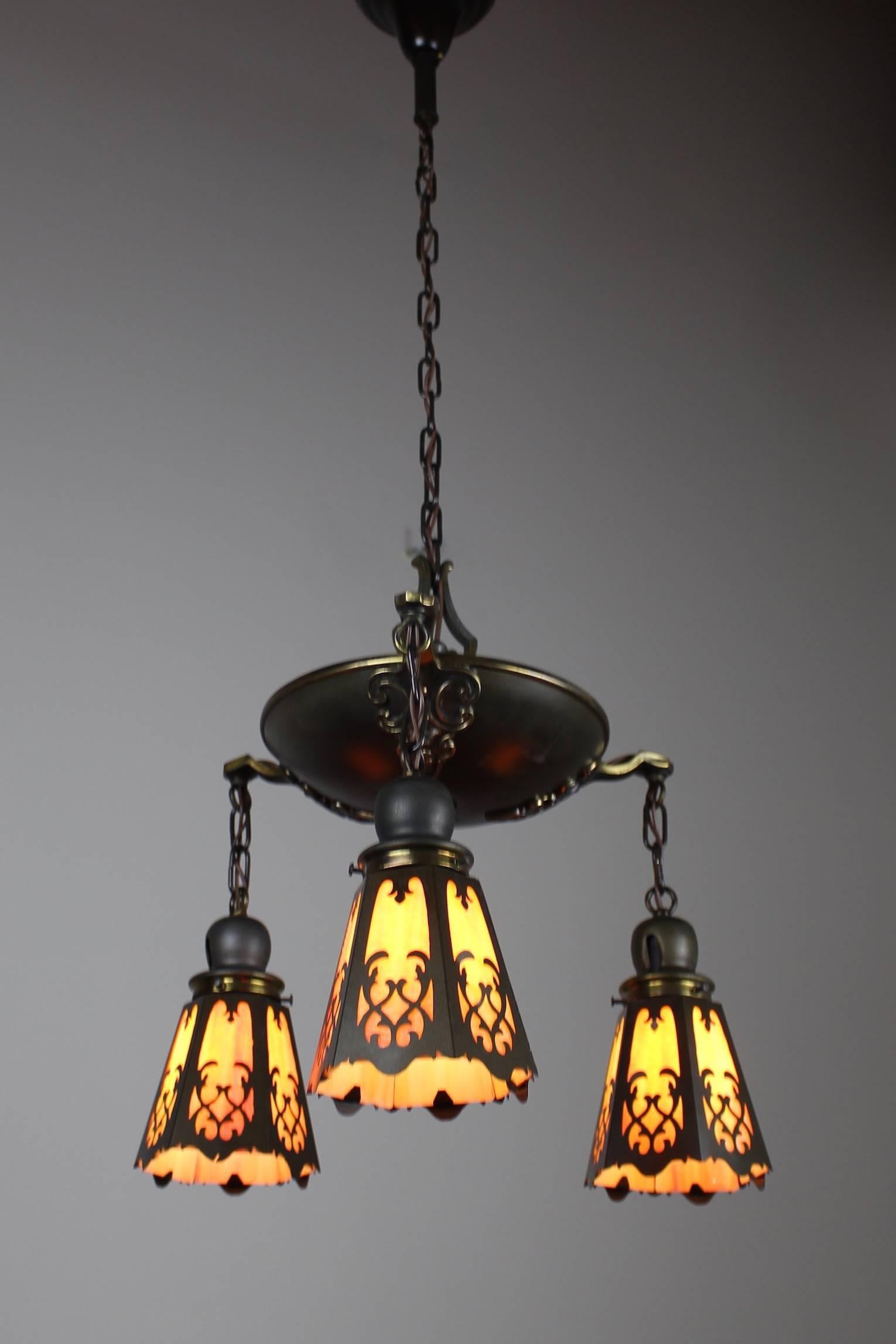 Early 20th Century Classical Revival Tudor Pan Three-Light Fixture, circa 1920 For Sale