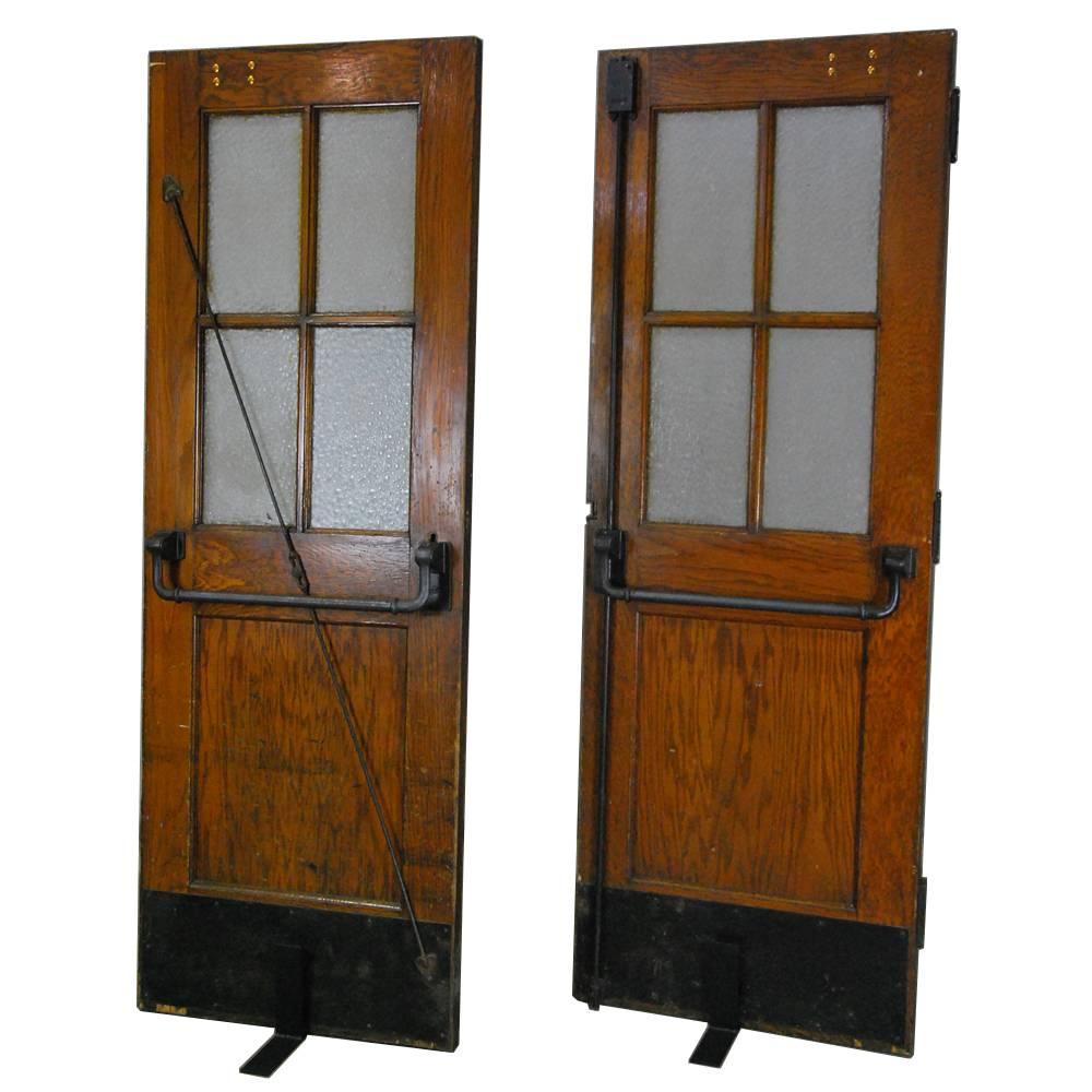 1920s Solid Oak French Doors with Brass Details