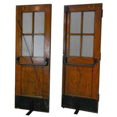 Antique 1920s Solid Oak French Doors with Brass Details