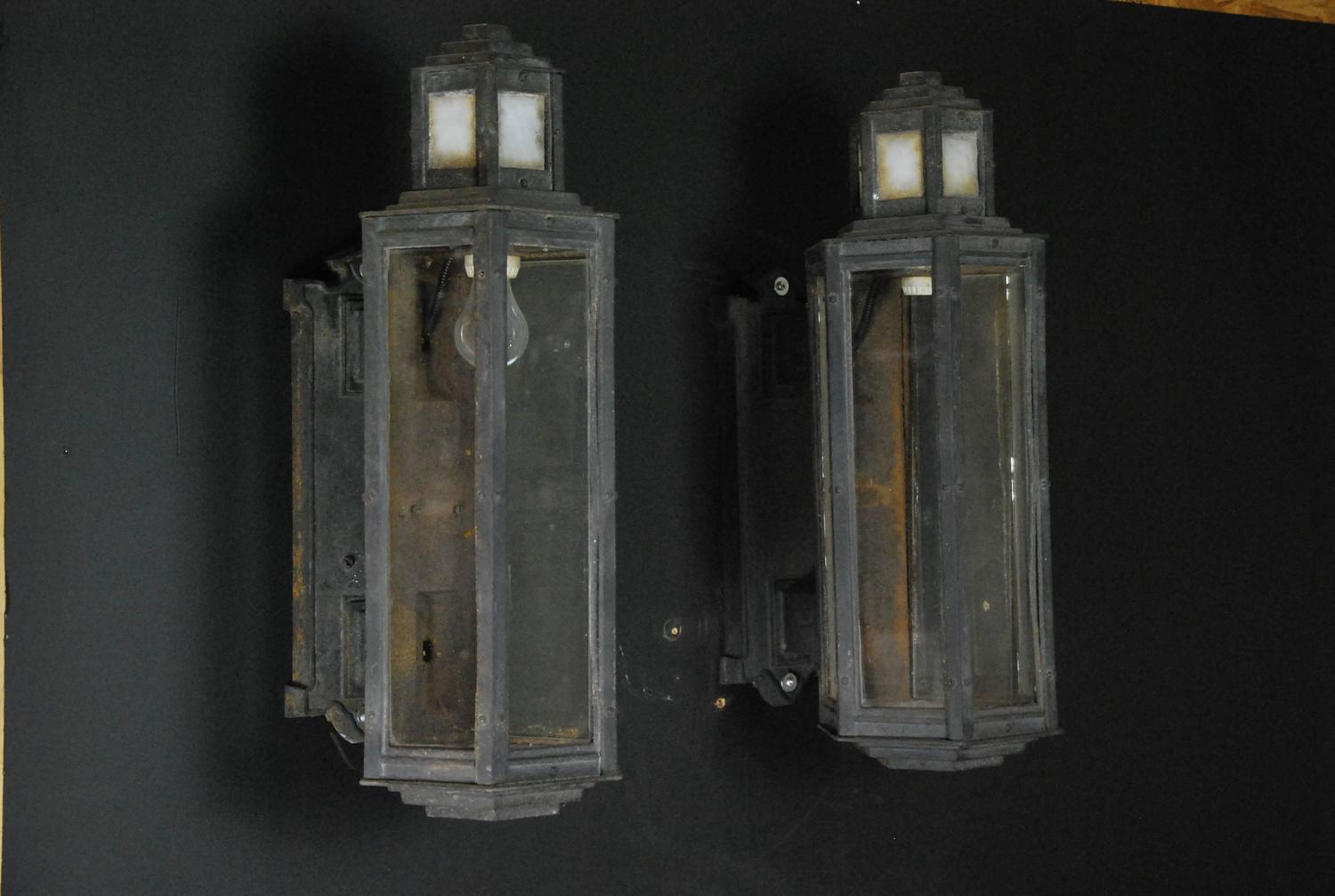 1920 Art Deco Cast Iron Outdoor Sconces For Sale at 1stdibs