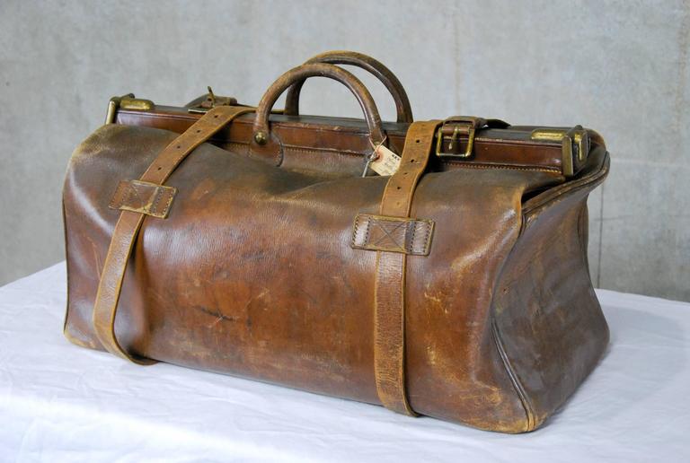 Antique Brown Leather Gladstone Doctors Bag Vintage Case, France, circa  1900s at 1stDibs