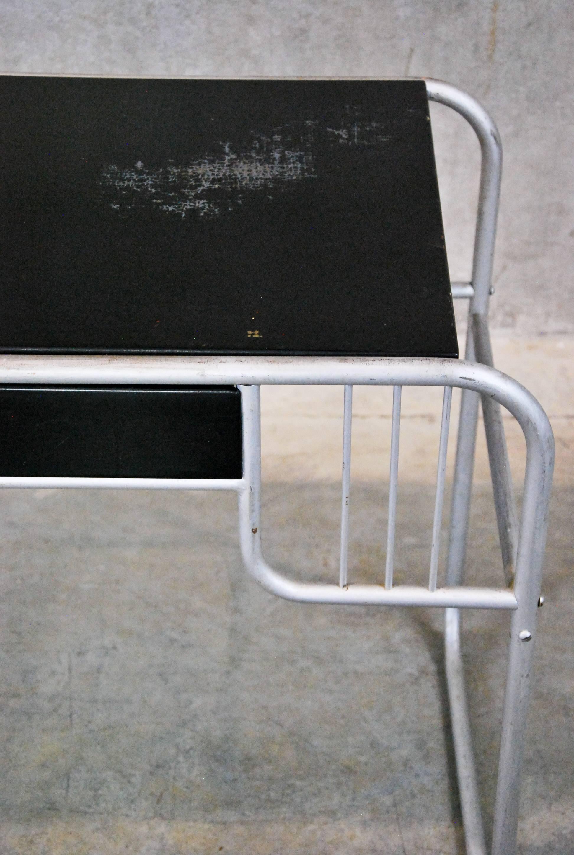 American Bauhaus-Style, Tubular Metal Desk with Single Drawer