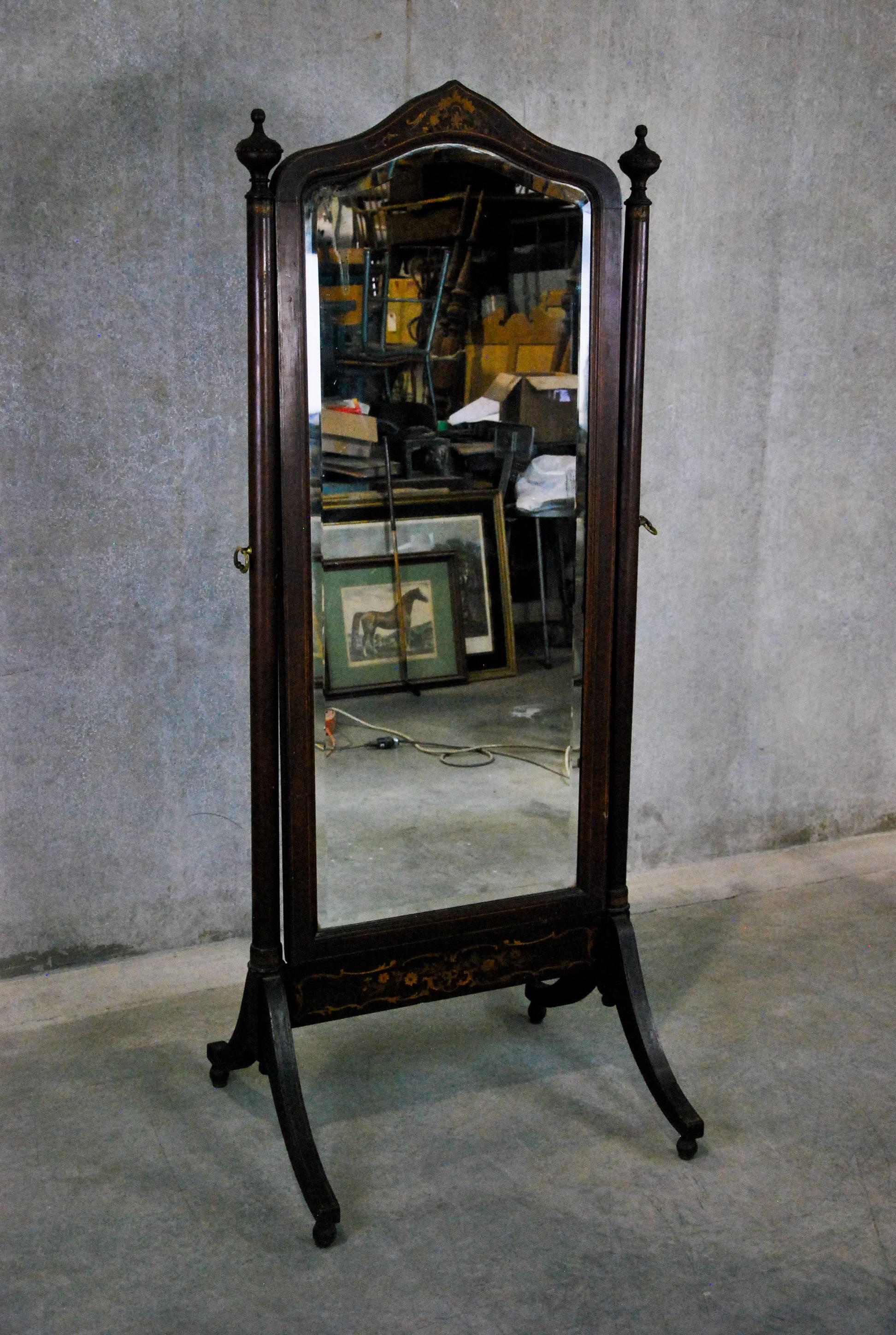 Early 20th Century Edwardian Inlayed  Mahogany Cheval Mirror 2
