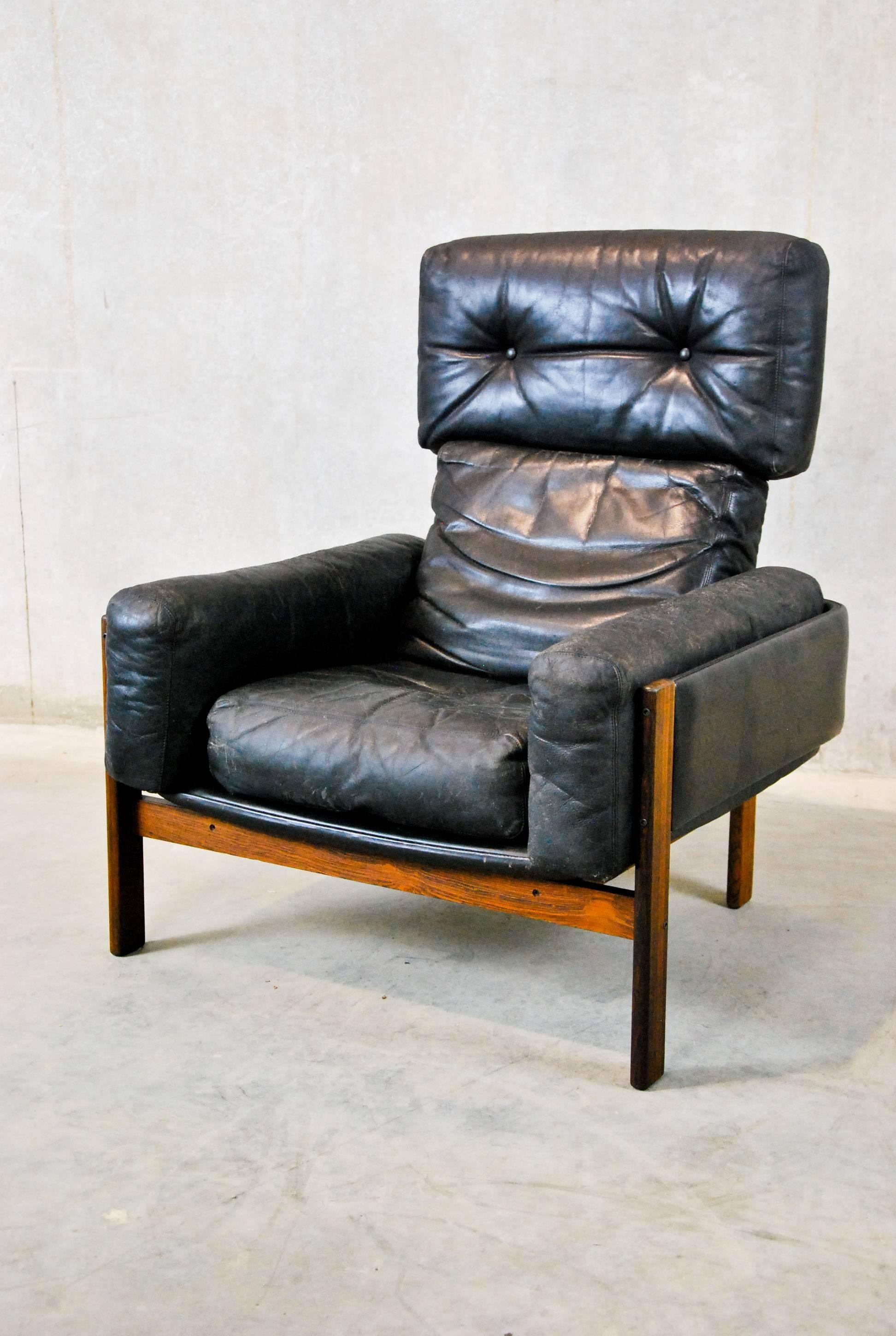 Mid-Century Modern 1960 Leather Rosewood Lounge Chair by Sven Ivar Dysthe for Dokka Mobler