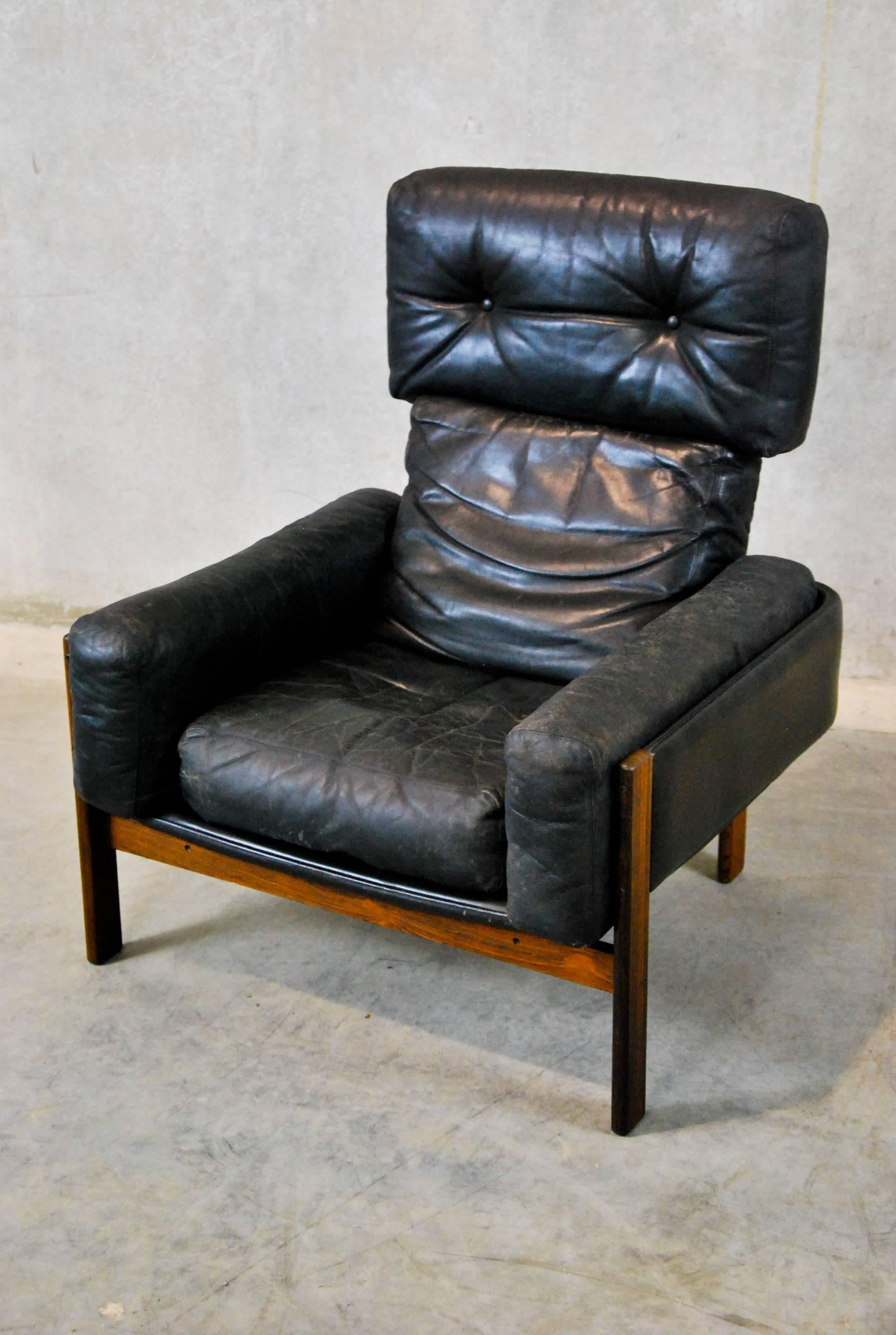 Norwegian 1960 Leather Rosewood Lounge Chair by Sven Ivar Dysthe for Dokka Mobler
