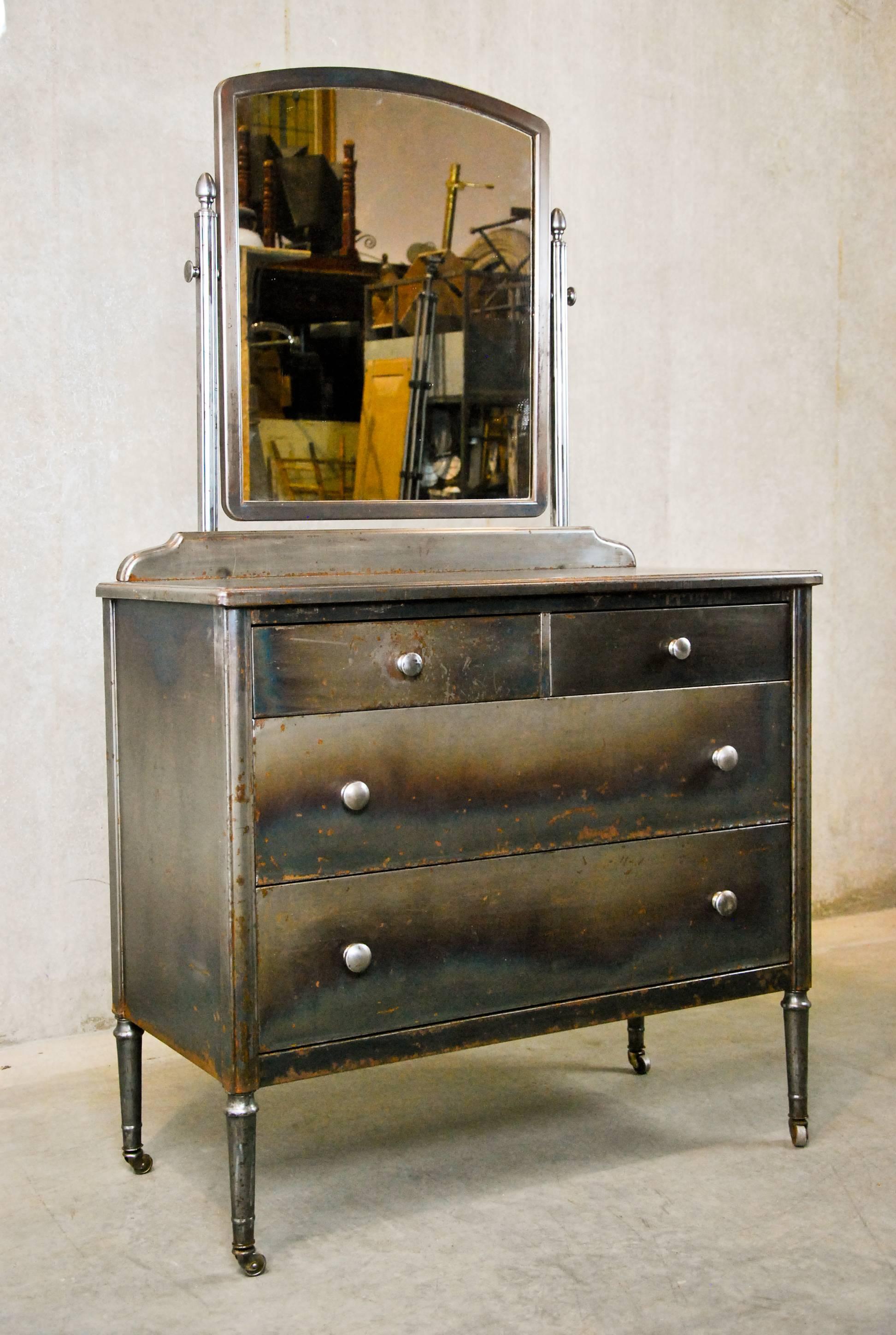 Industrial 1940 Simmons Steel Polished Chest of Drawers