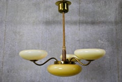 1940 Three-Arm Amber Glass Brass Chandelier