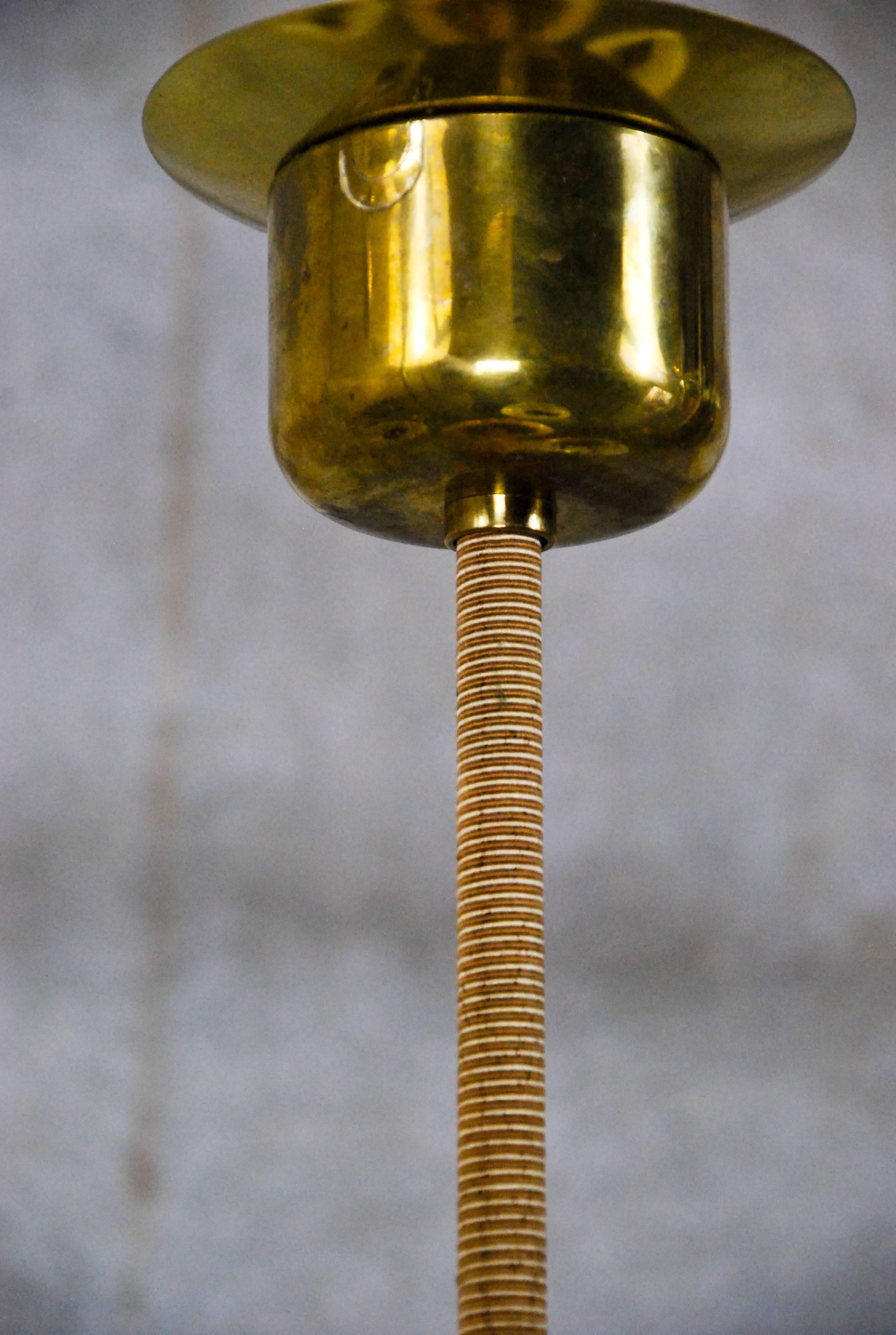 Mid-20th Century 1940 Three-Arm Amber Glass Brass Chandelier
