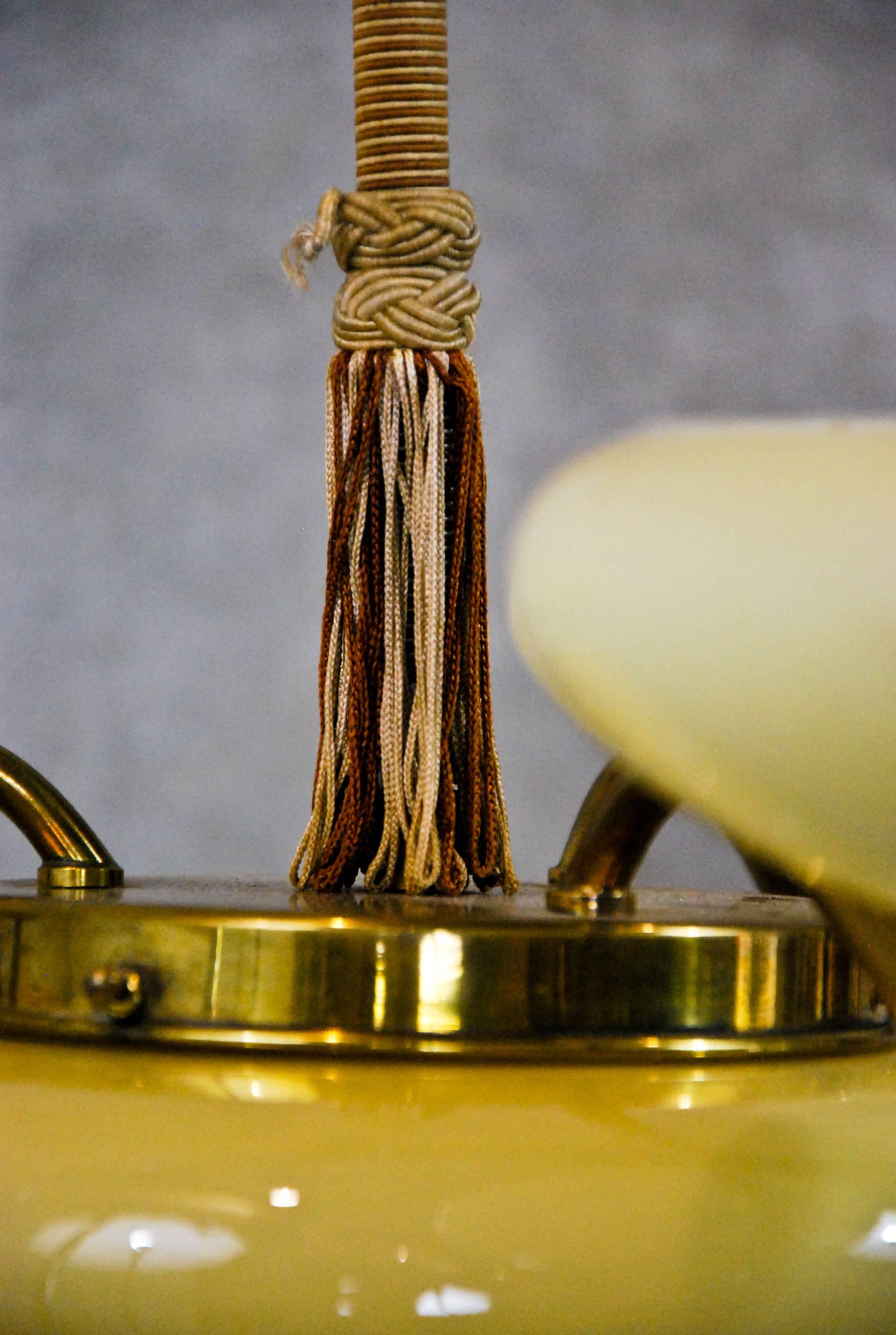 Molded 1940 Three-Arm Amber Glass Brass Chandelier