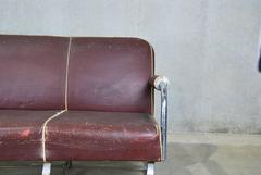 Mid-Century Oil Cloth Covered Lloyd Loom Metal Sofa