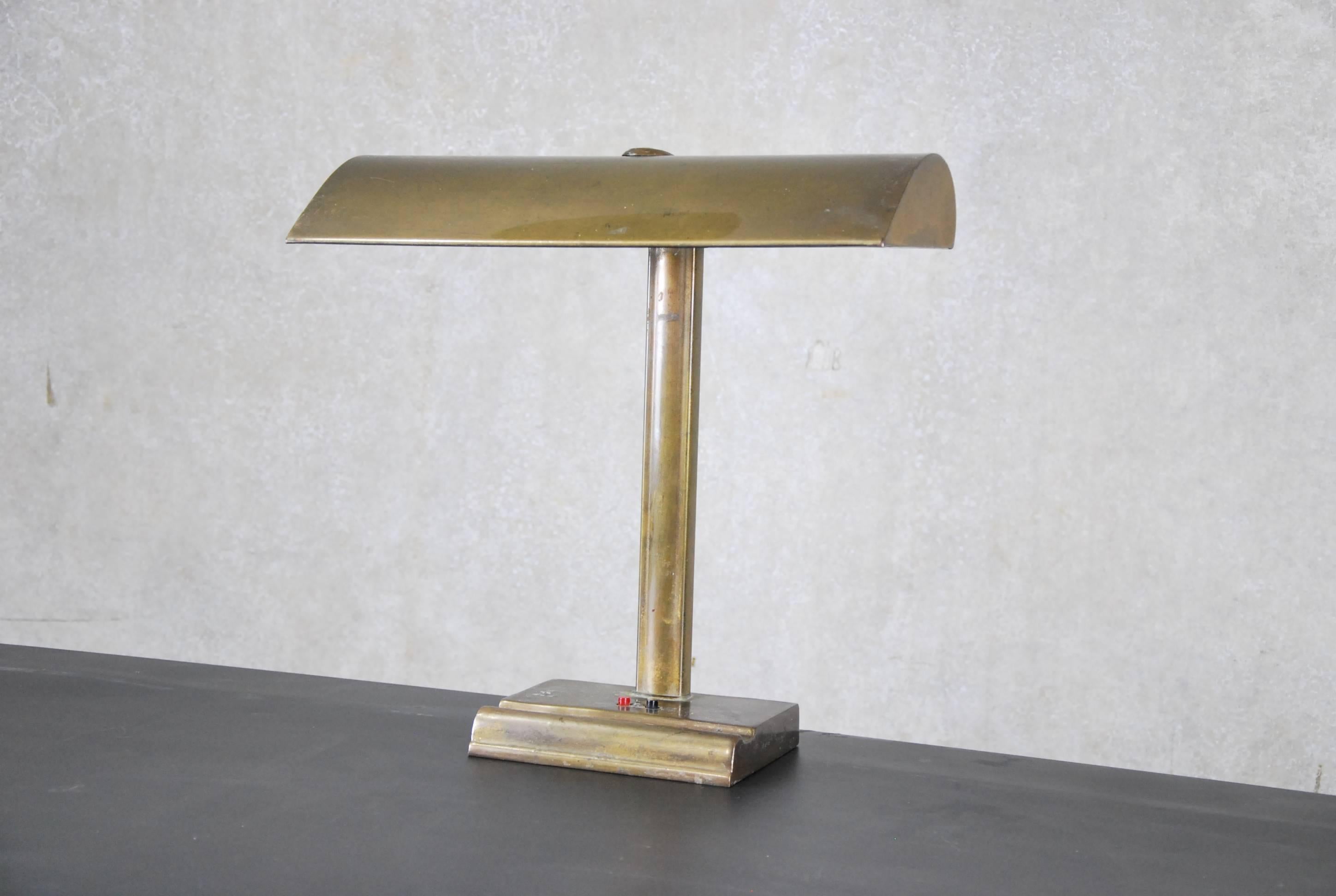 Mid-Century Modern Brass Banker's Desk Lamp
