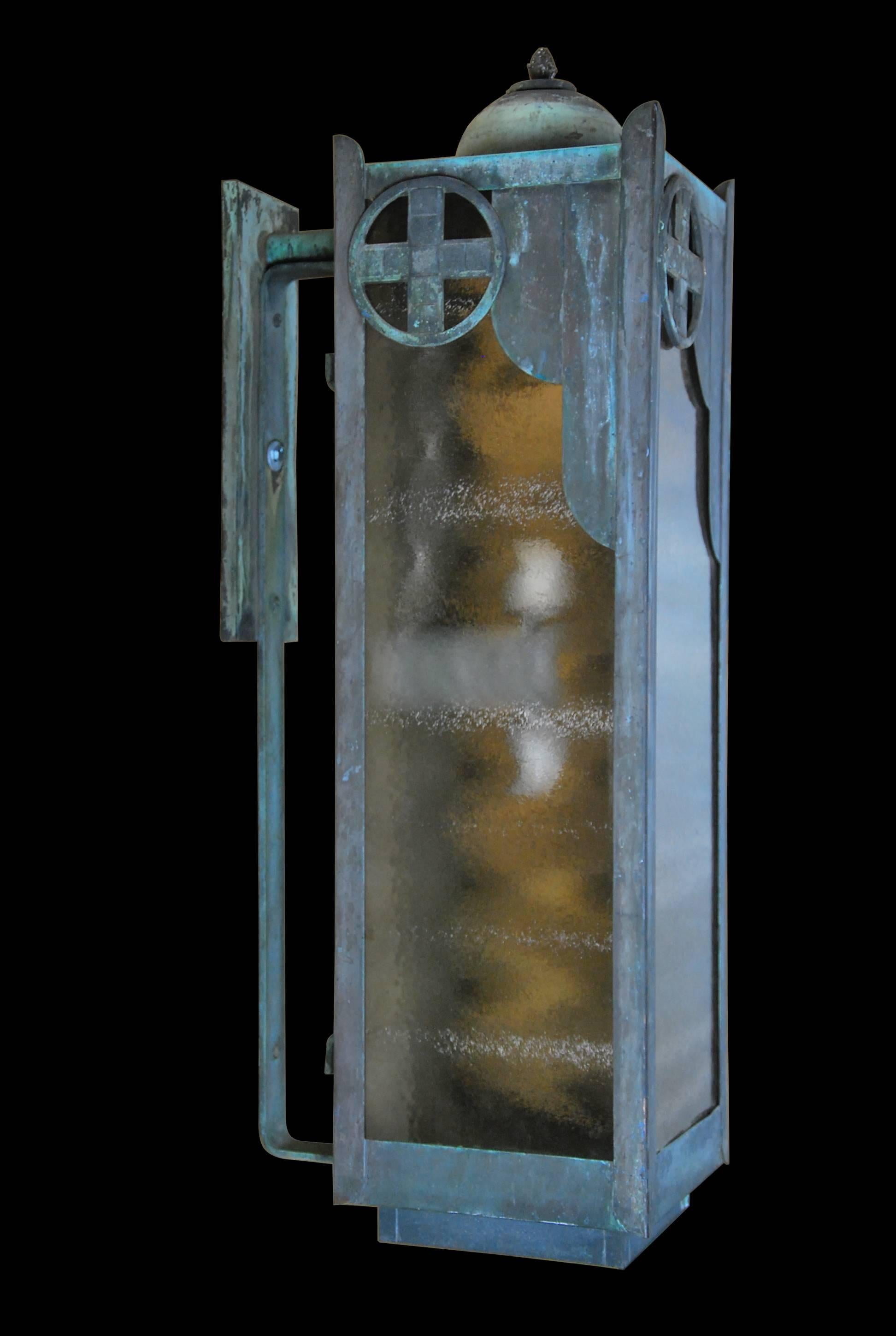 Early 20th Century Pair of Copper Deco Outdoor Sconces