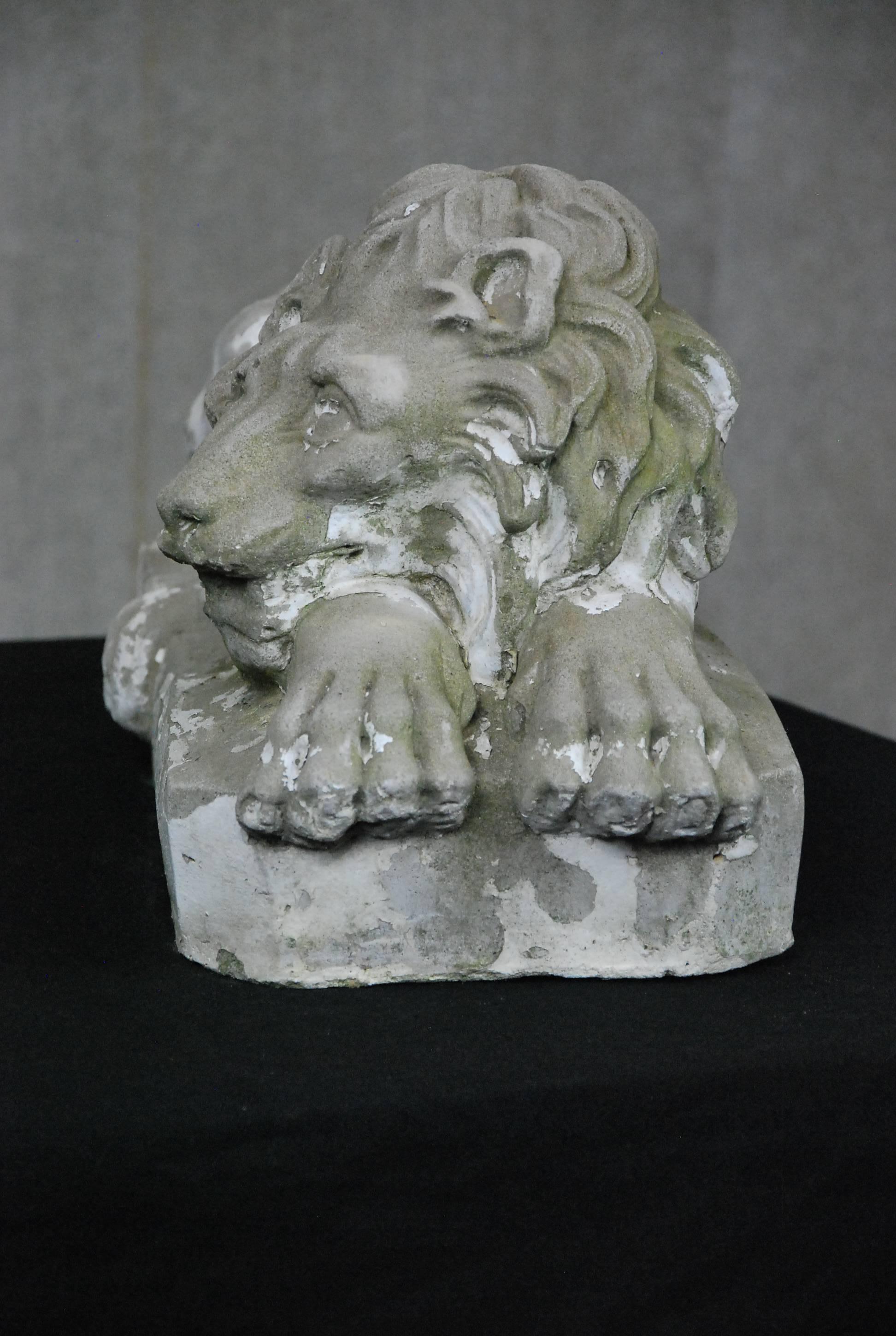 concrete lion statues pair