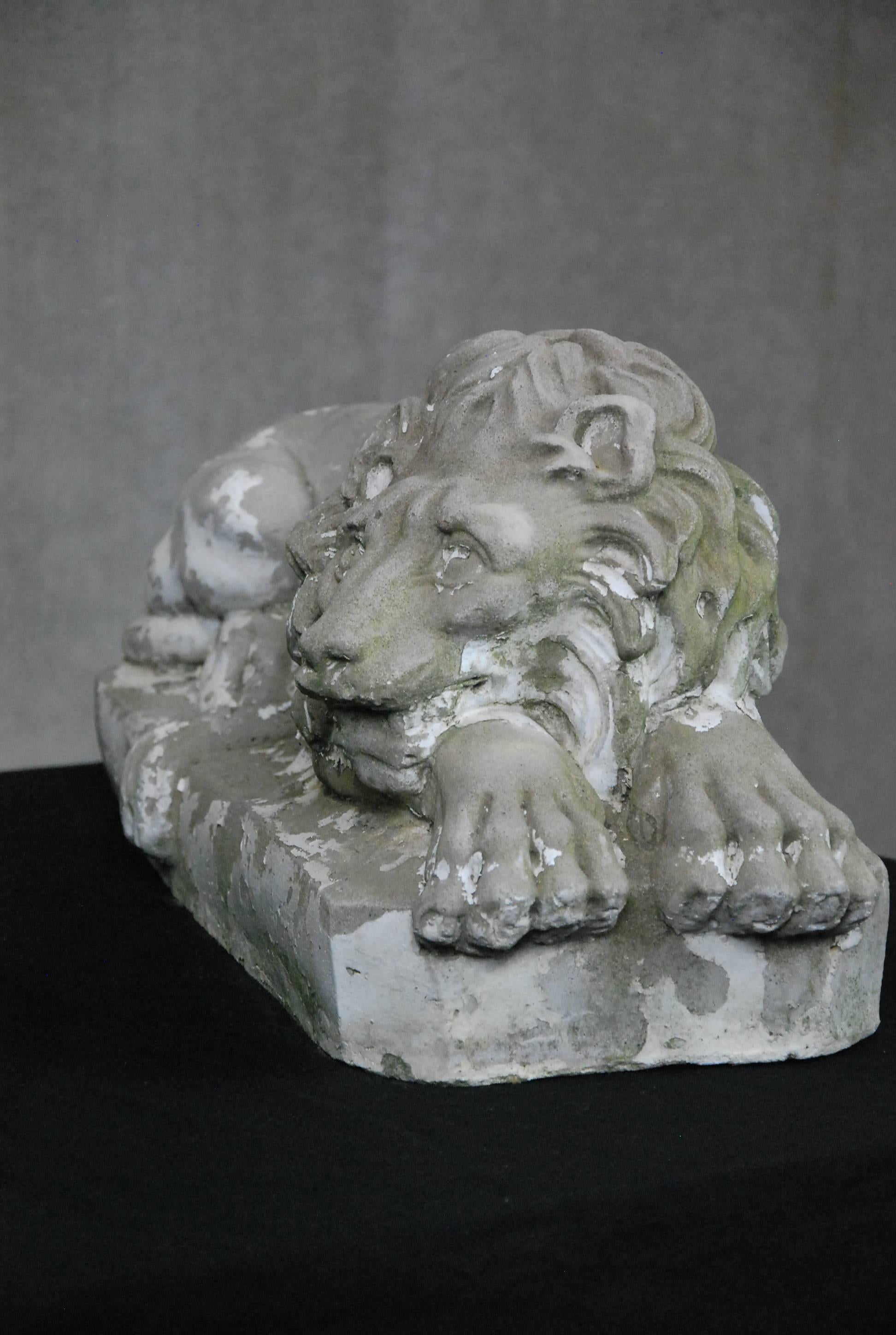 Mid-Century Modern Pair of Early 20th Century Garden Cast Concrete Lion Statues