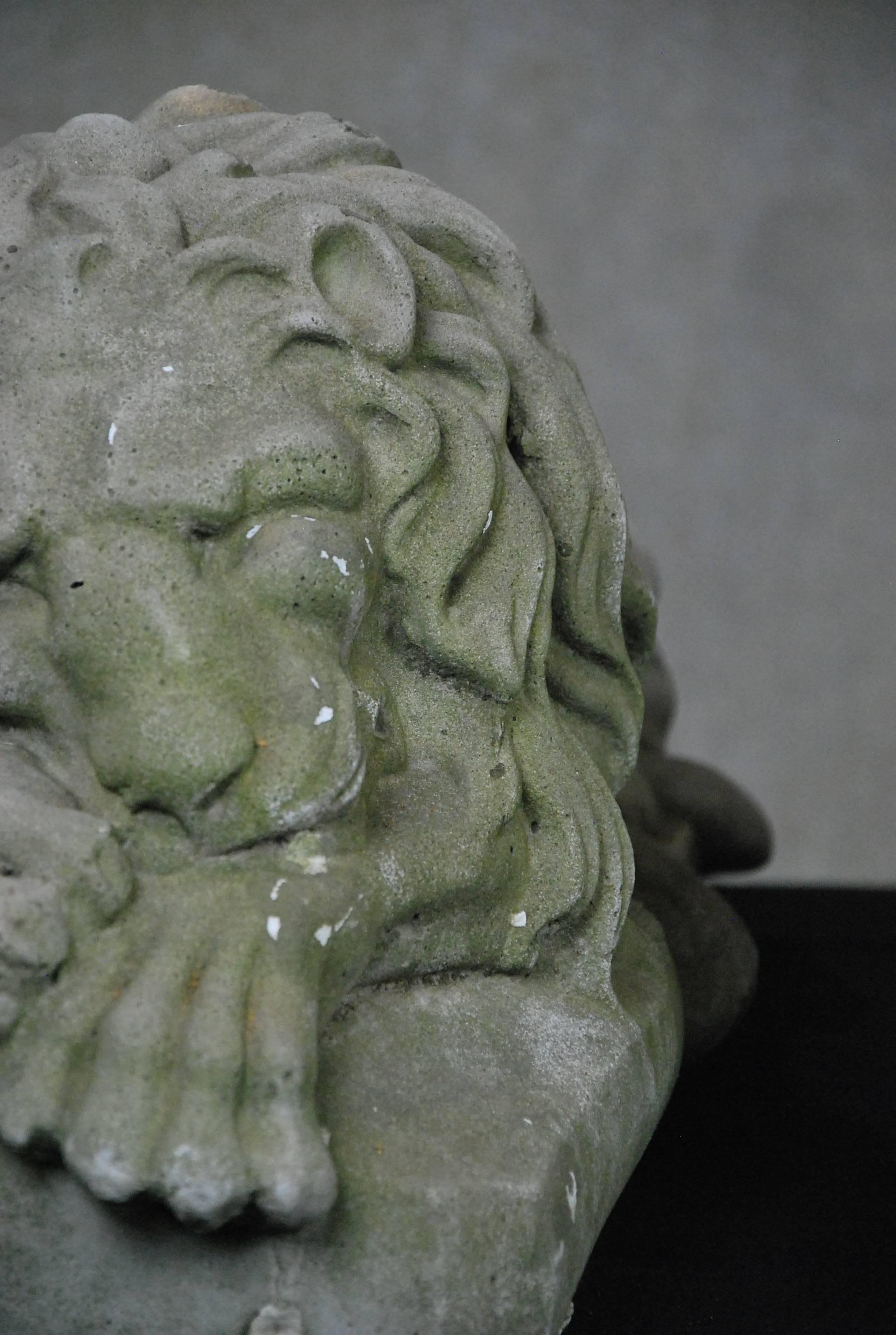 American Pair of Early 20th Century Garden Cast Concrete Lion Statues