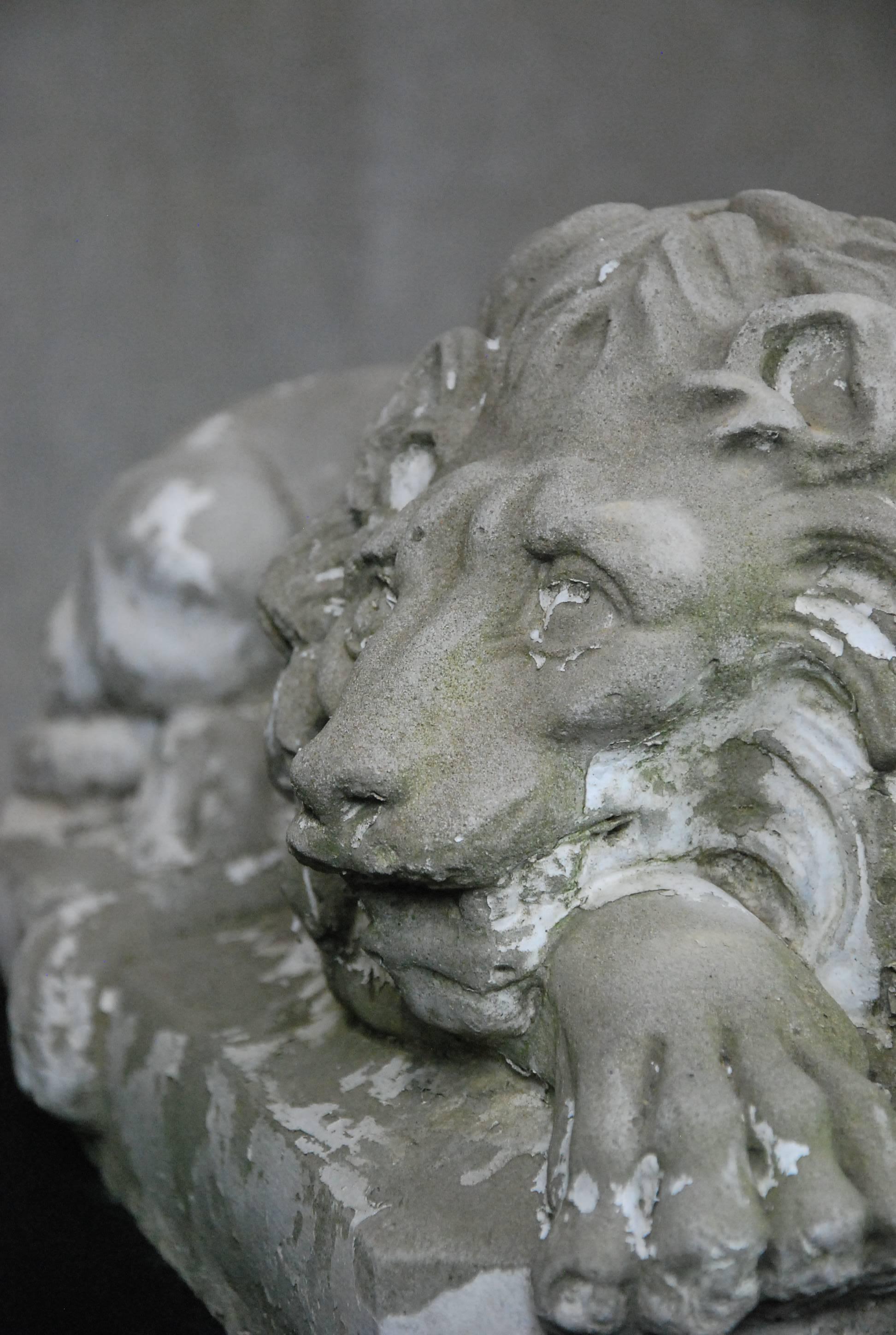 Mid-20th Century Pair of Early 20th Century Garden Cast Concrete Lion Statues