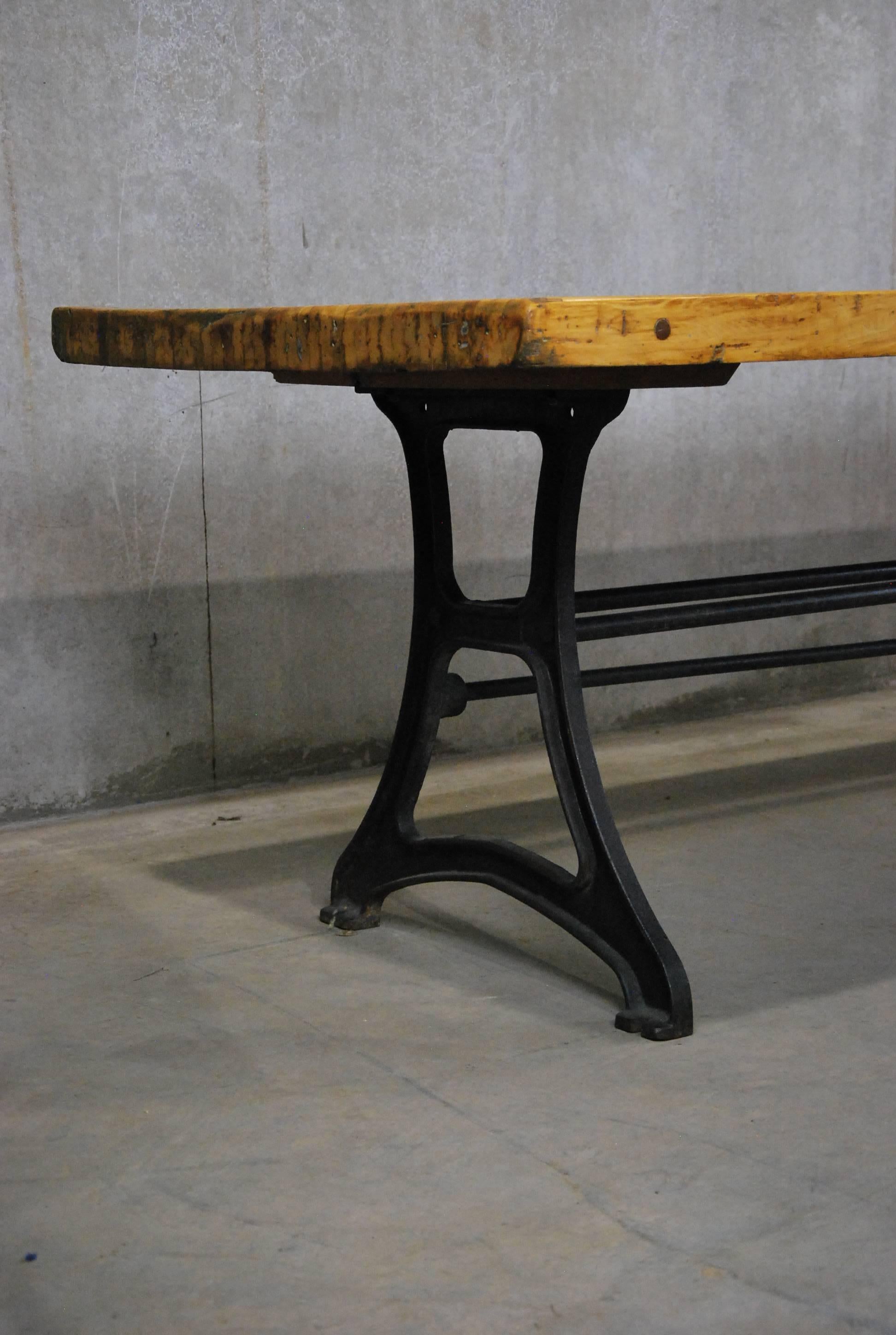 American 1920 10-foot Long Maple Industrial-Style Dining Table